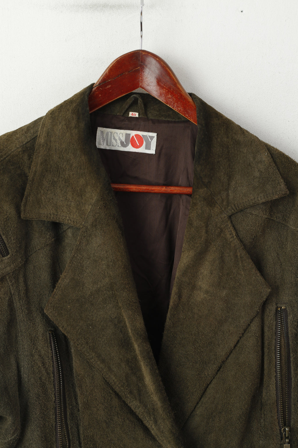 Miss Joy Femme 40 Veste Vintage Vert Cuir Biker Ramones Épaulettes Haut