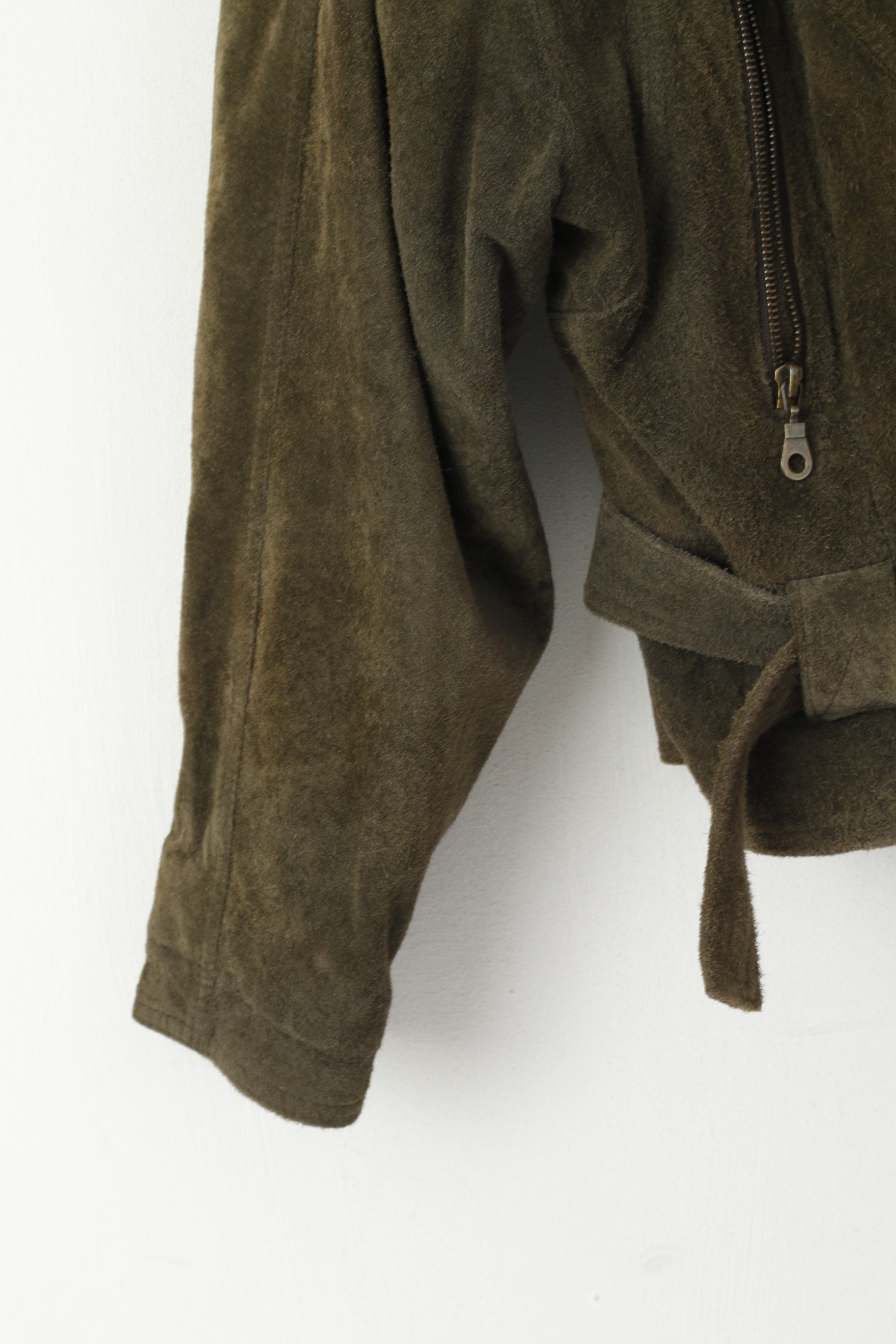 Miss Joy Femme 40 Veste Vintage Vert Cuir Biker Ramones Épaulettes Haut