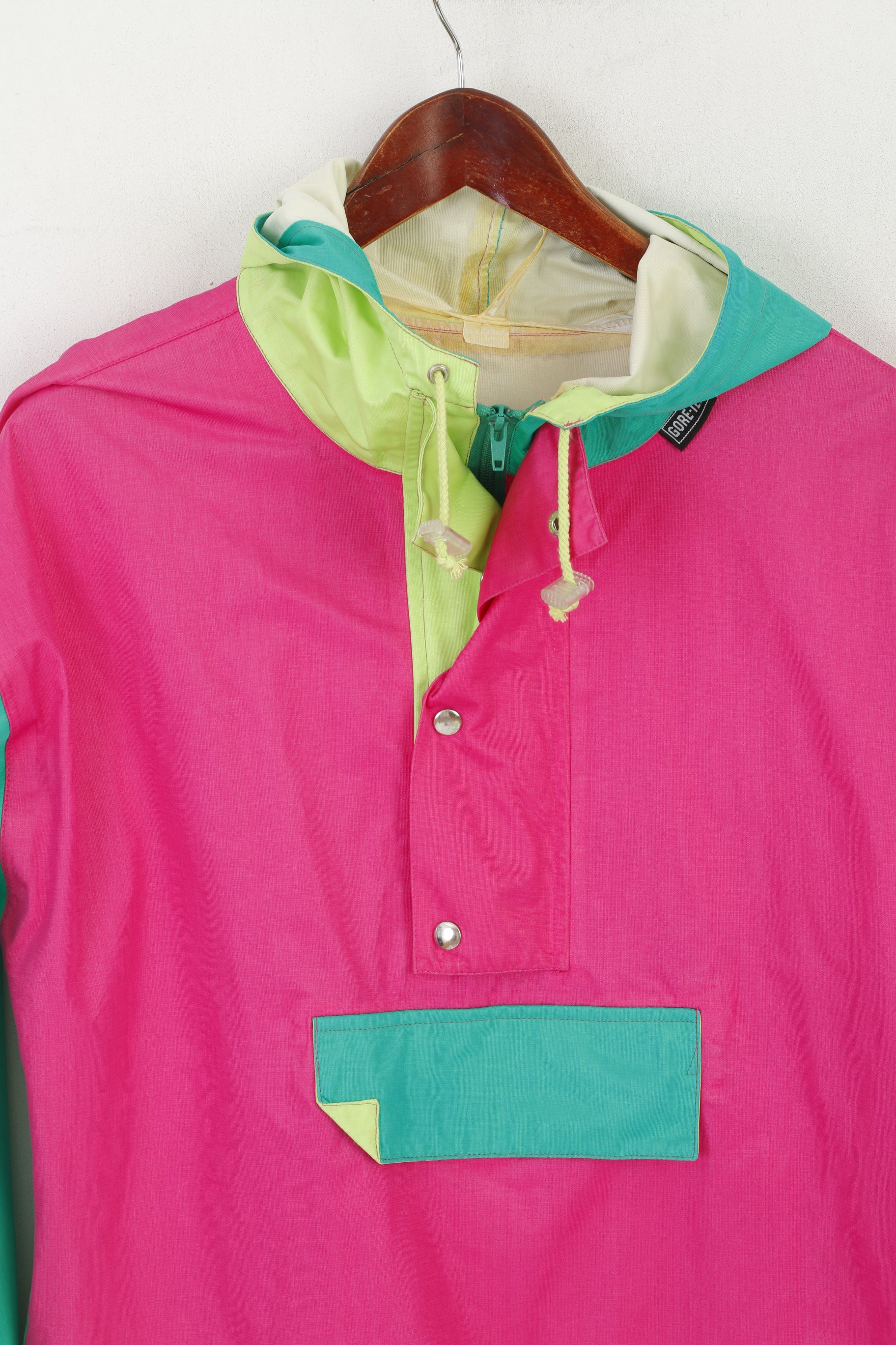 Giacca pullover vintage da donna M Top retrò da esterno con cappuccio in Gore-Tex rosa