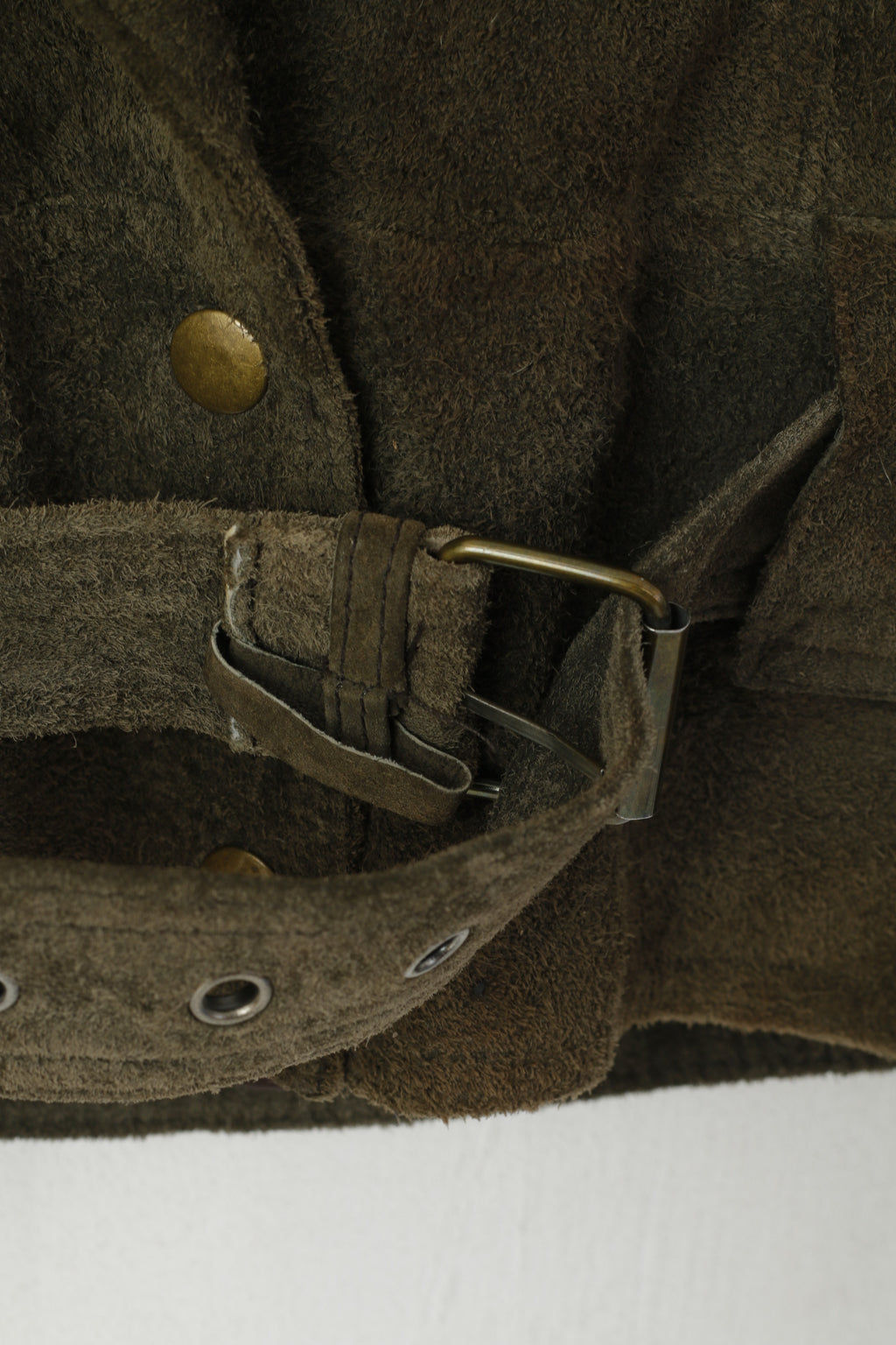 Miss Joy Femme 40 Veste Vintage Vert Cuir Biker Ramones Épaulettes Haut