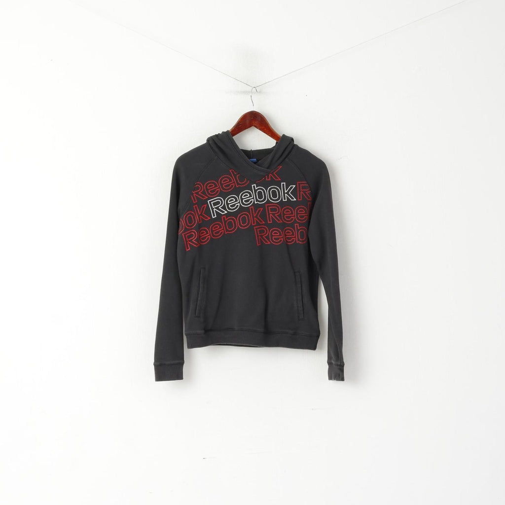 Reebok femmes 12 M sweat noir coton vêtements de sport à capuche haut court