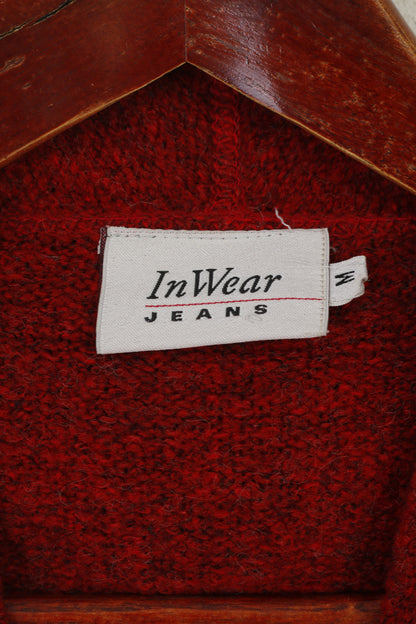 Inwear Jeans Femme M Pull Rouge Laine Sportswear À Capuche Made in Italy Pull