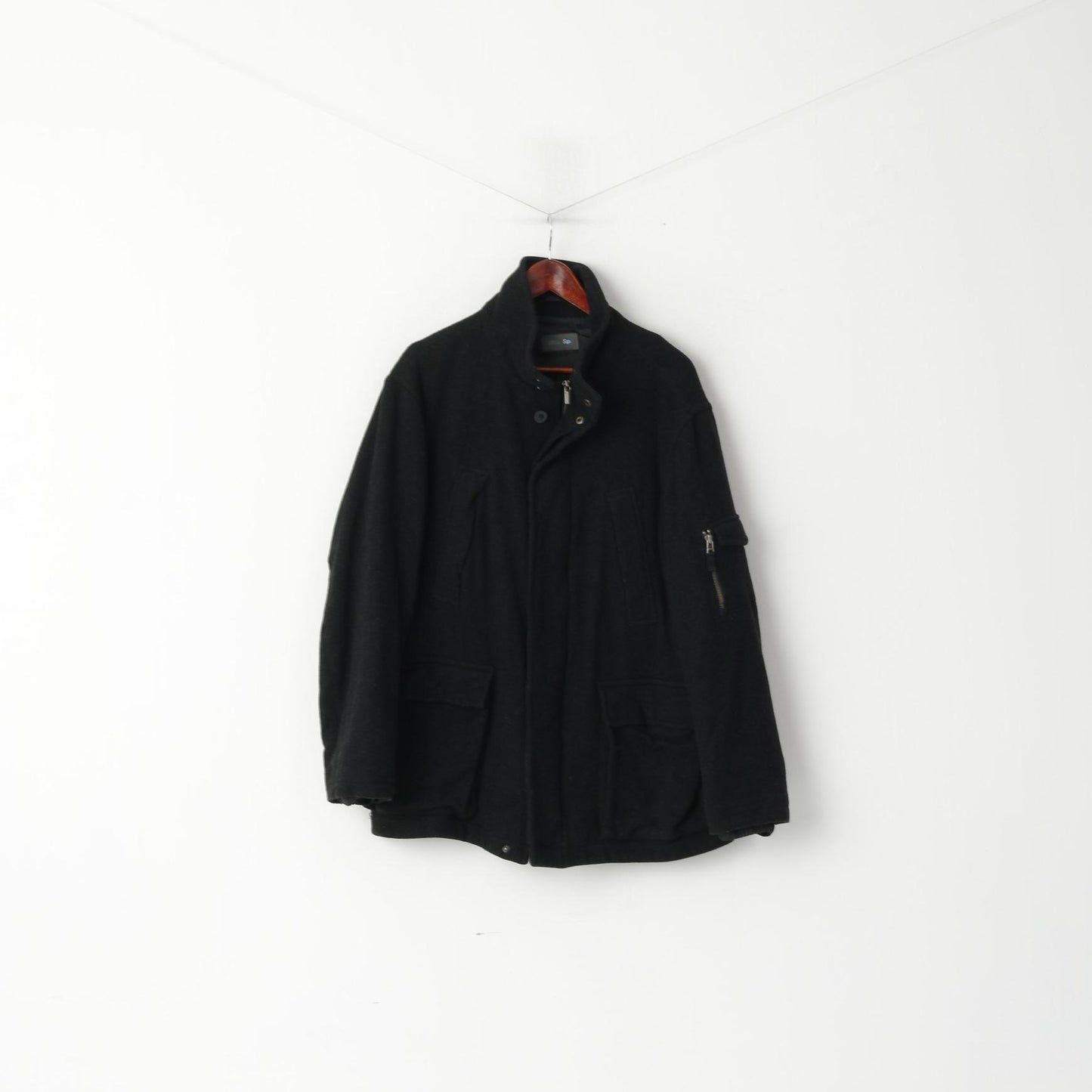 Marks & Spencer Men L Jacket Charcoal Wool Nylon Blend Classic Full Zipper Top