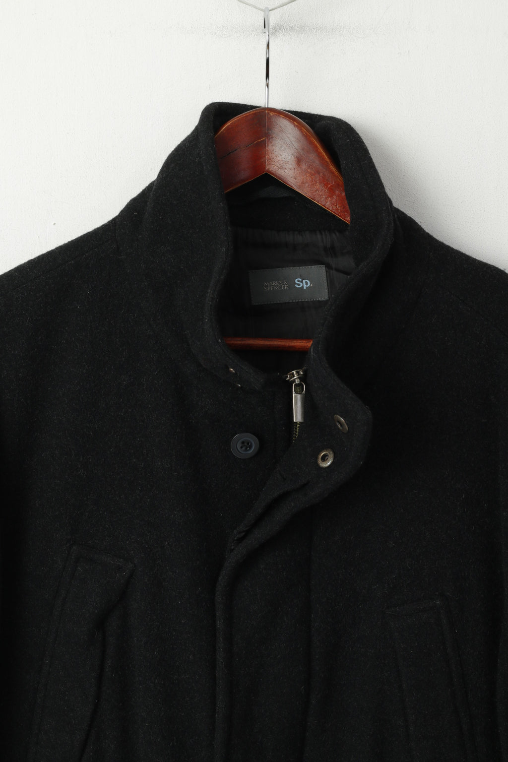 Marks &amp; Spencer Hommes L Veste Charcoal Laine Nylon Mélange Classique Fermeture Éclair Complète Top