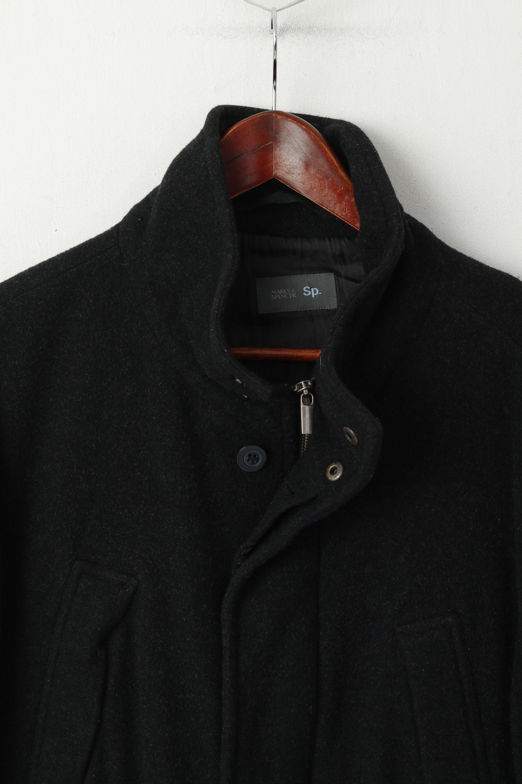 Marks &amp; Spencer Hommes L Veste Charcoal Laine Nylon Mélange Classique Fermeture Éclair Complète Top