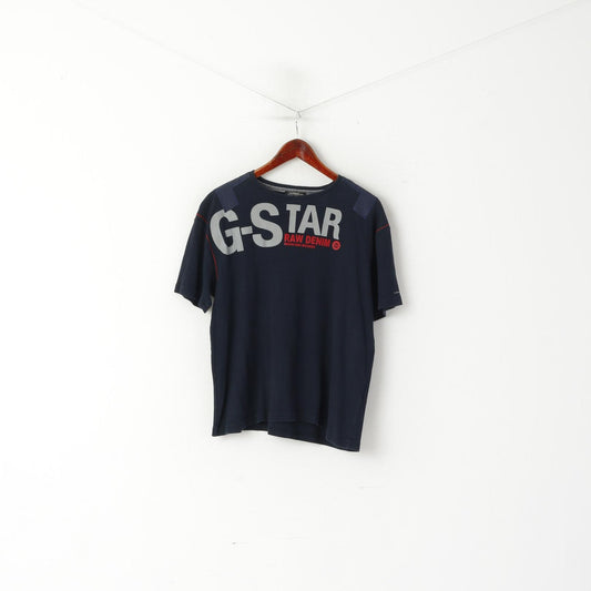 Camicia G-Star Raw da uomo XL Top girocollo elasticizzato ricamato in cotone blu scuro