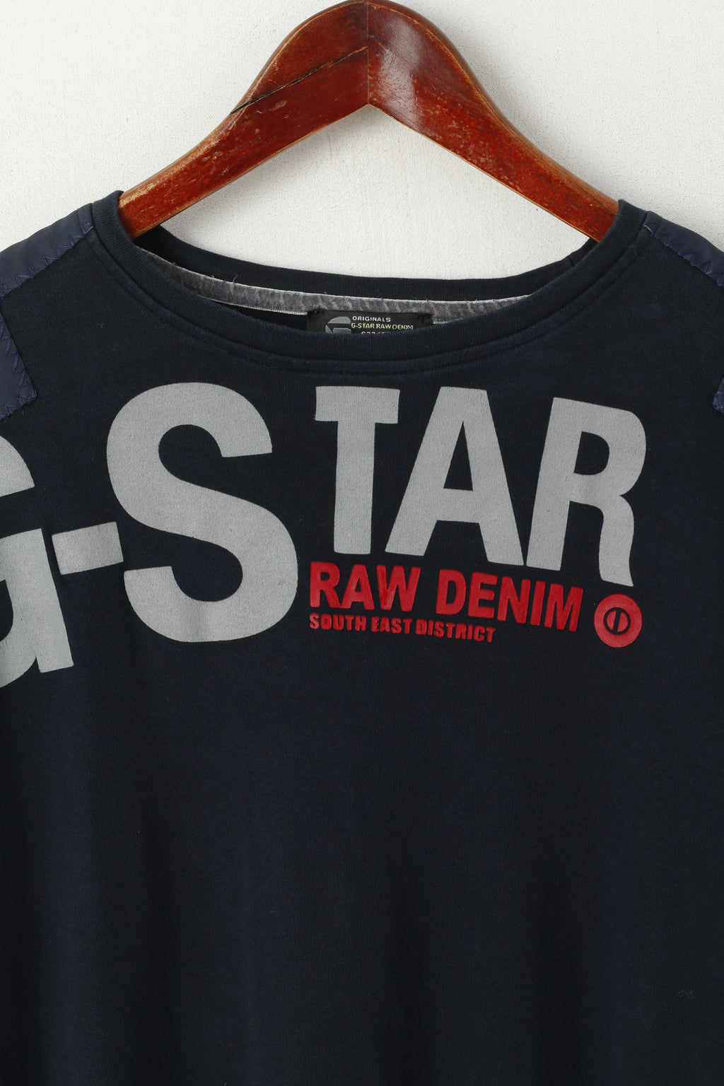 G-Star Raw Men XL Chemise Bleu Marine Coton Brodé Stretch Col Ras Du Cou