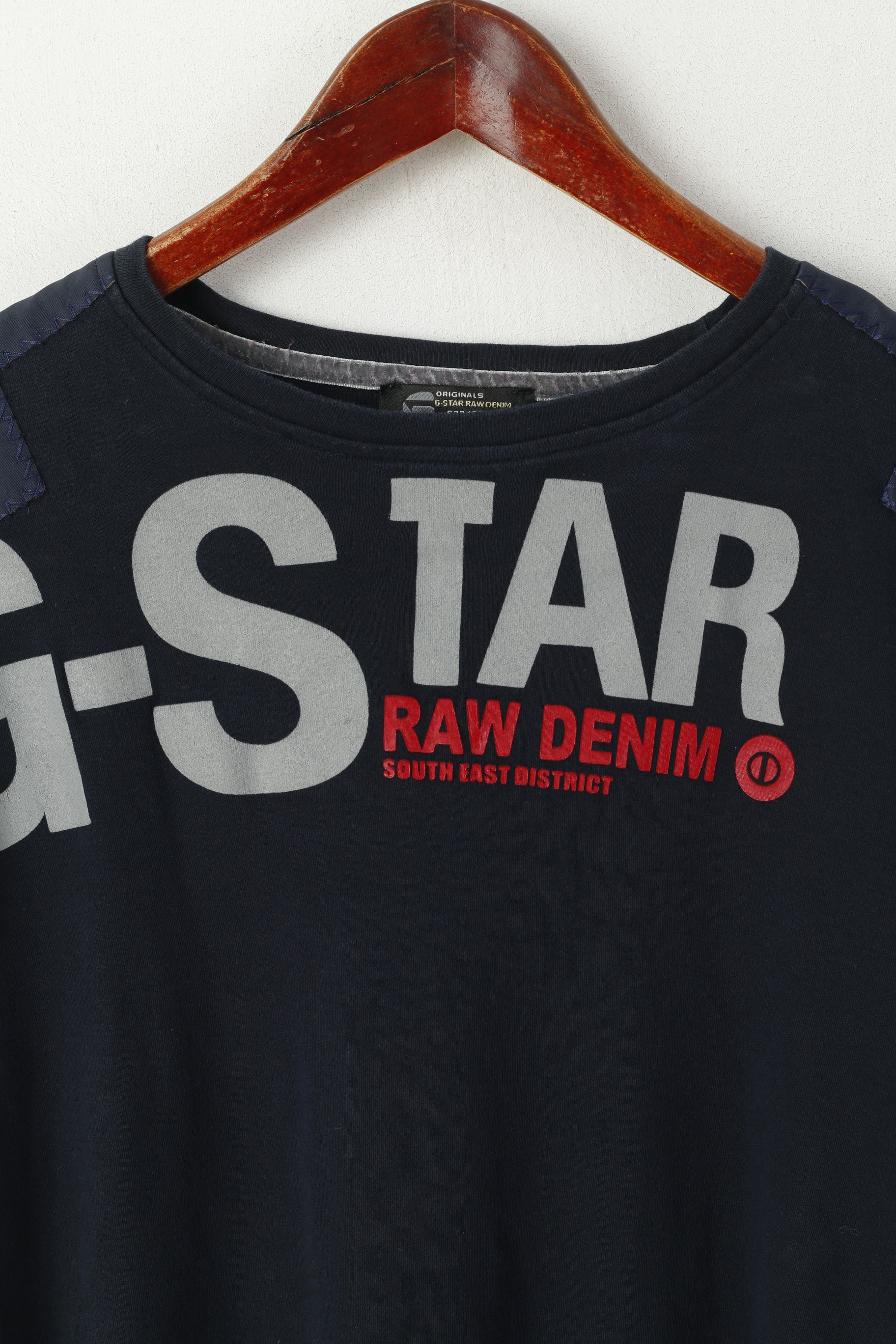G-Star Raw Men XL Chemise Bleu Marine Coton Brodé Stretch Col Ras Du Cou