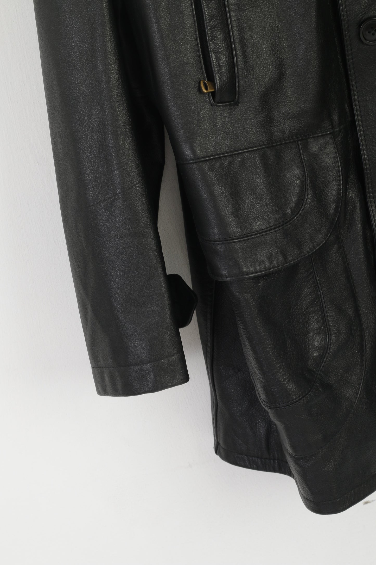 Cocci Vera Pele Men 50 M Jacket Black Leather Vintage Made in Italy Zip Up Parka