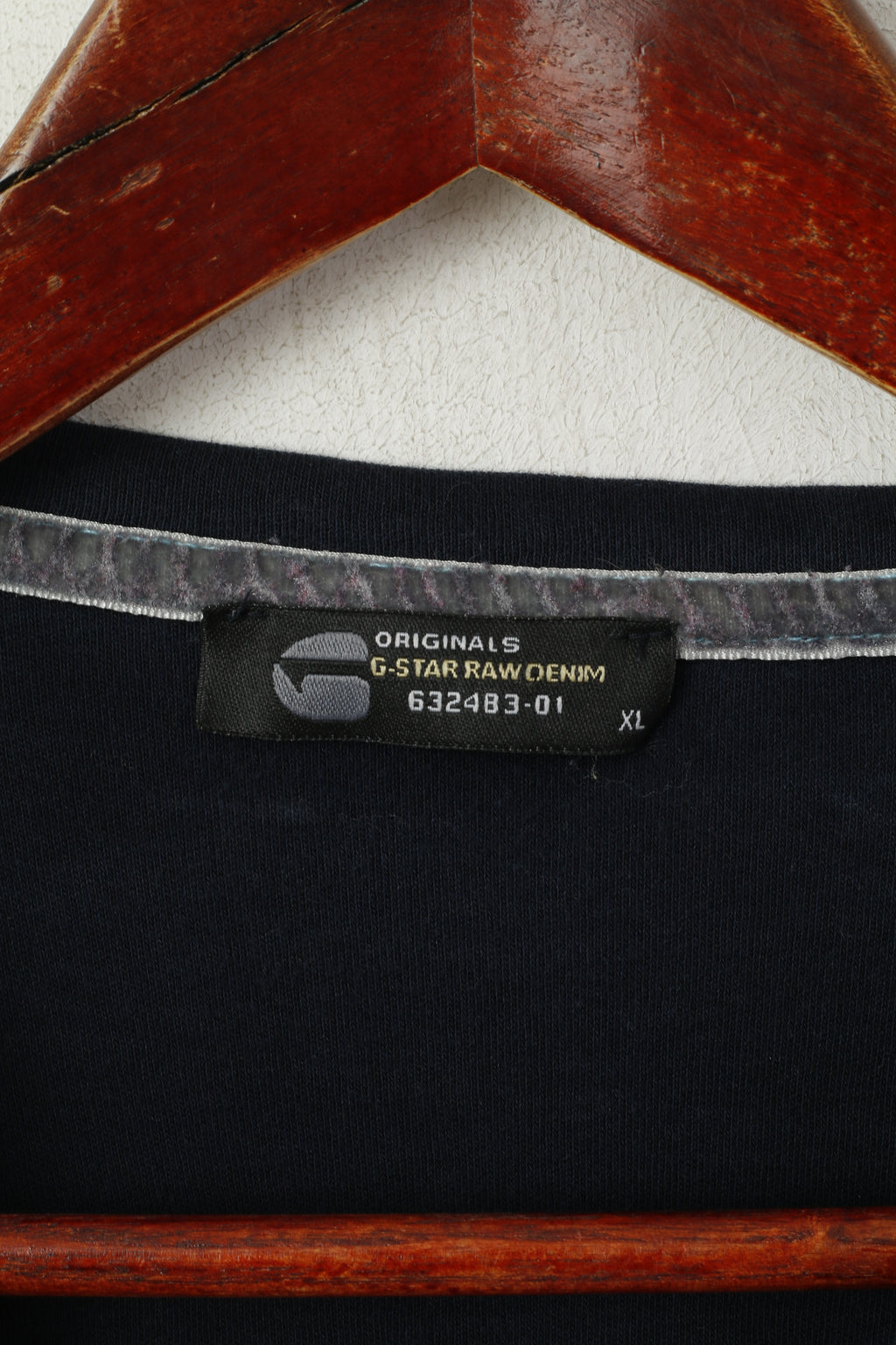 G-Star Raw Men XL Chemise Bleu Marine Coton Brodé Stretch Col Ras Du Cou