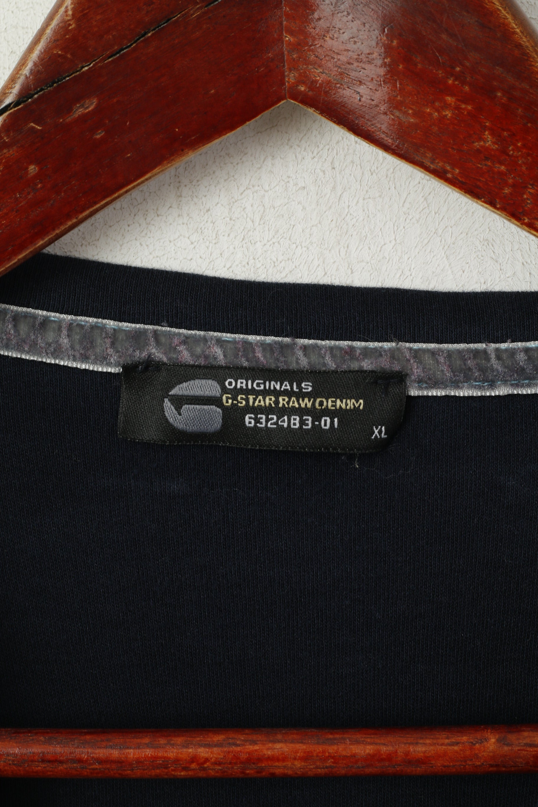 G-Star Raw Men XL Chemise Bleu Marine Coton Brodé Stretch Col Ras Du Cou