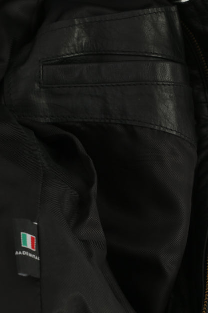 Cocci Vera Pele Men 50 M Jacket Black Leather Vintage Made in Italy Zip Up Parka