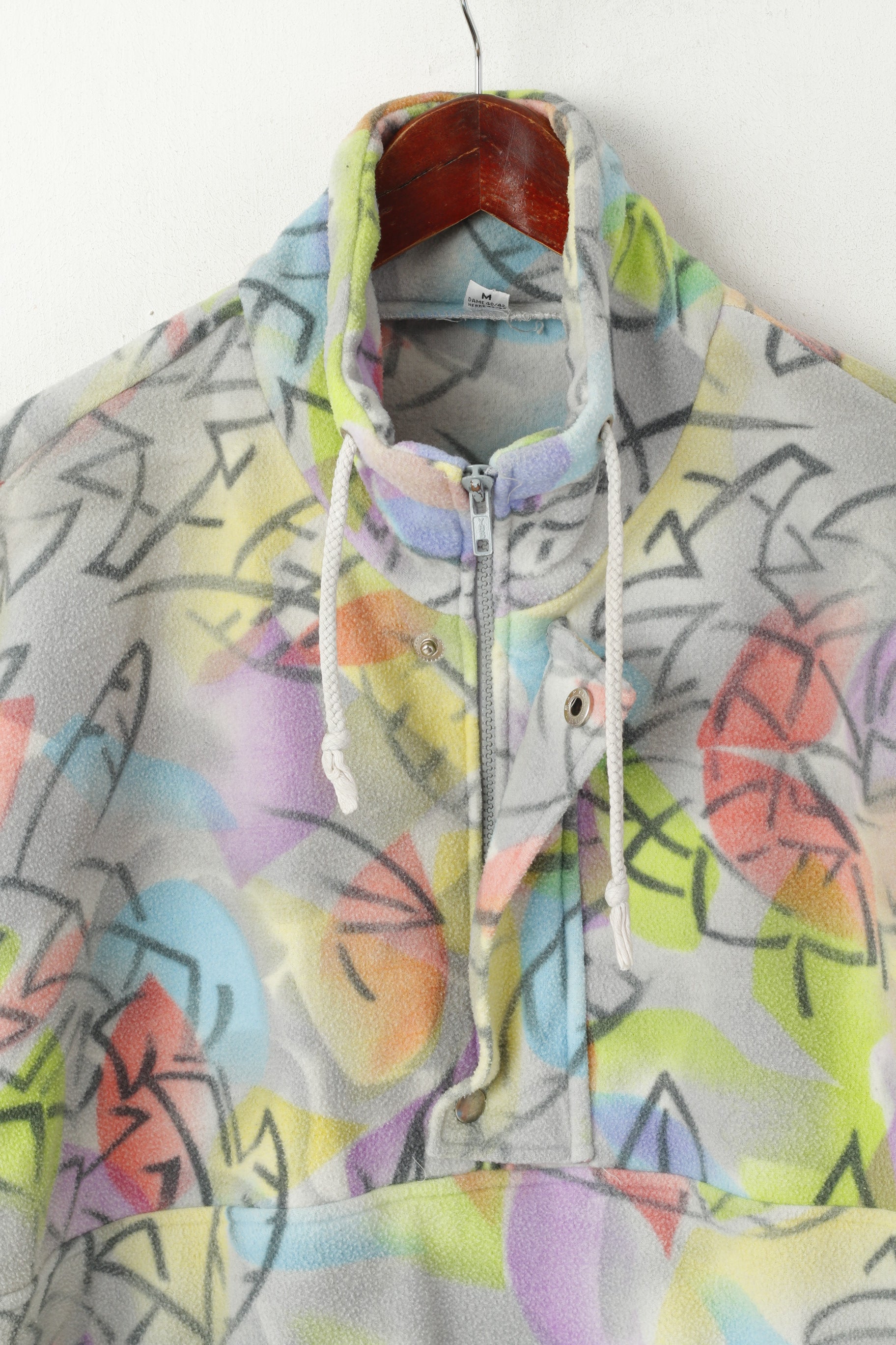 Shamp Men M Fleece Top Unisex Multicolour Vintage Zip Neck Two Pockets