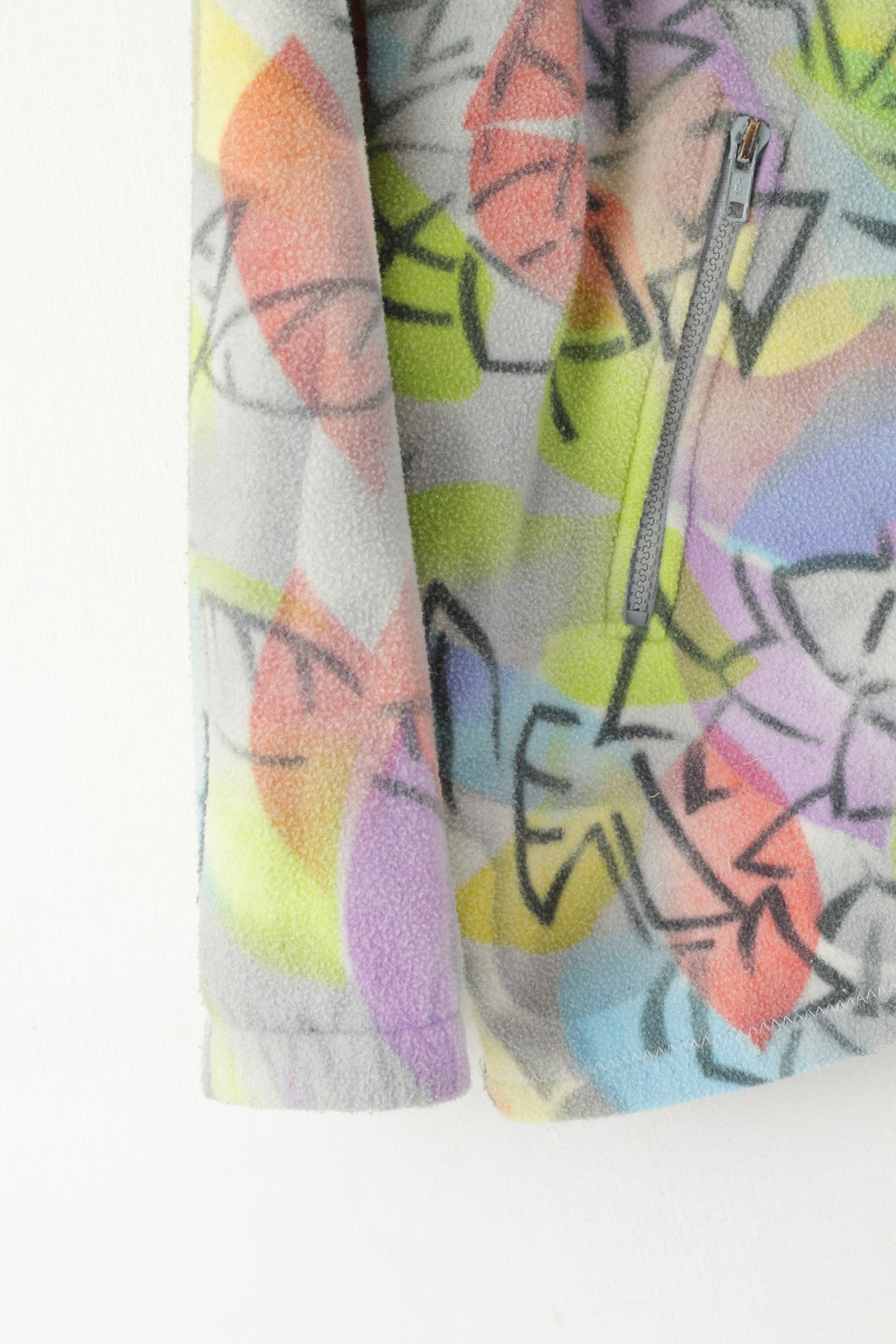 Shamp Men M Fleece Top Unisex Multicolour Vintage Zip Neck Two Pockets