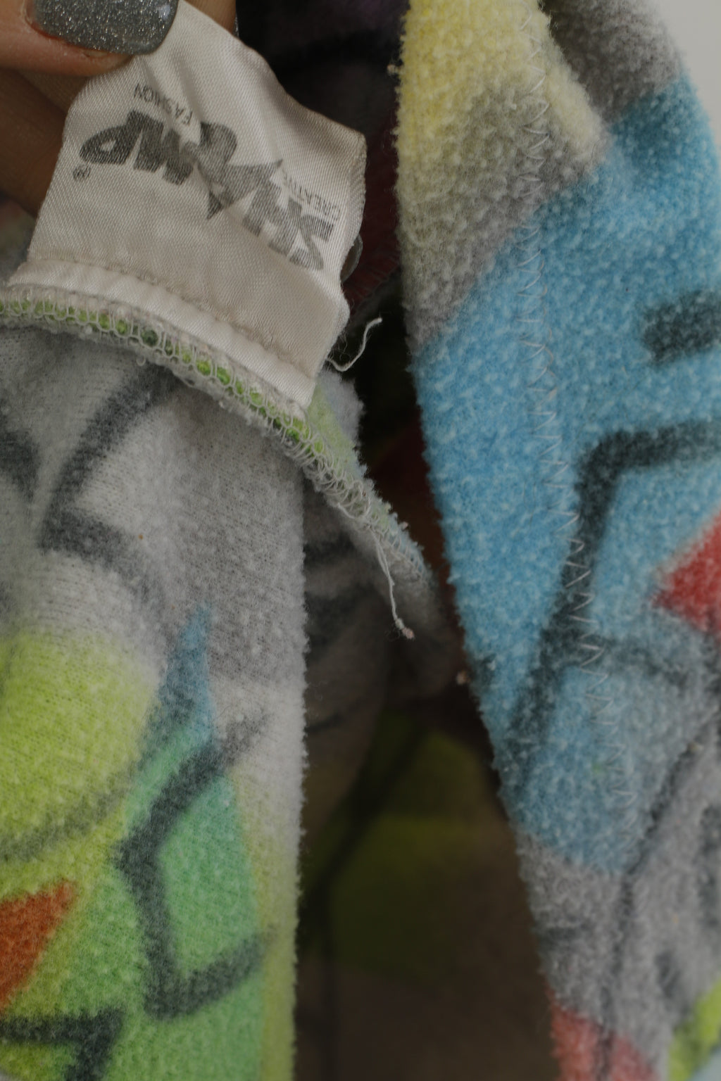 Shamp Men M Fleece Top Unisex Multicolour Vintage Zip Neck Two Pockets