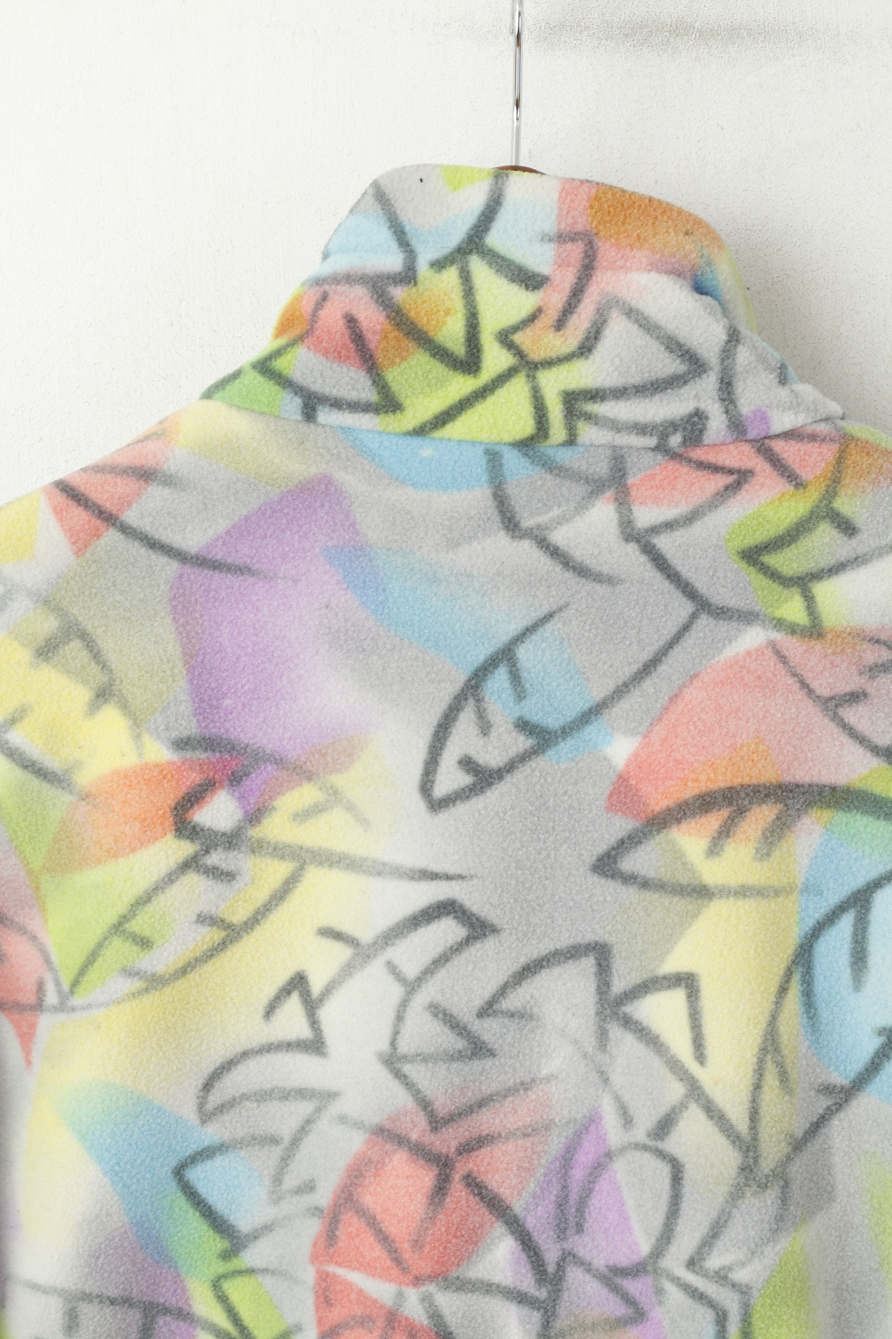 Shamp Men M Fleece Top Unisex Multicolour Vintage Zip Neck Two Pockets