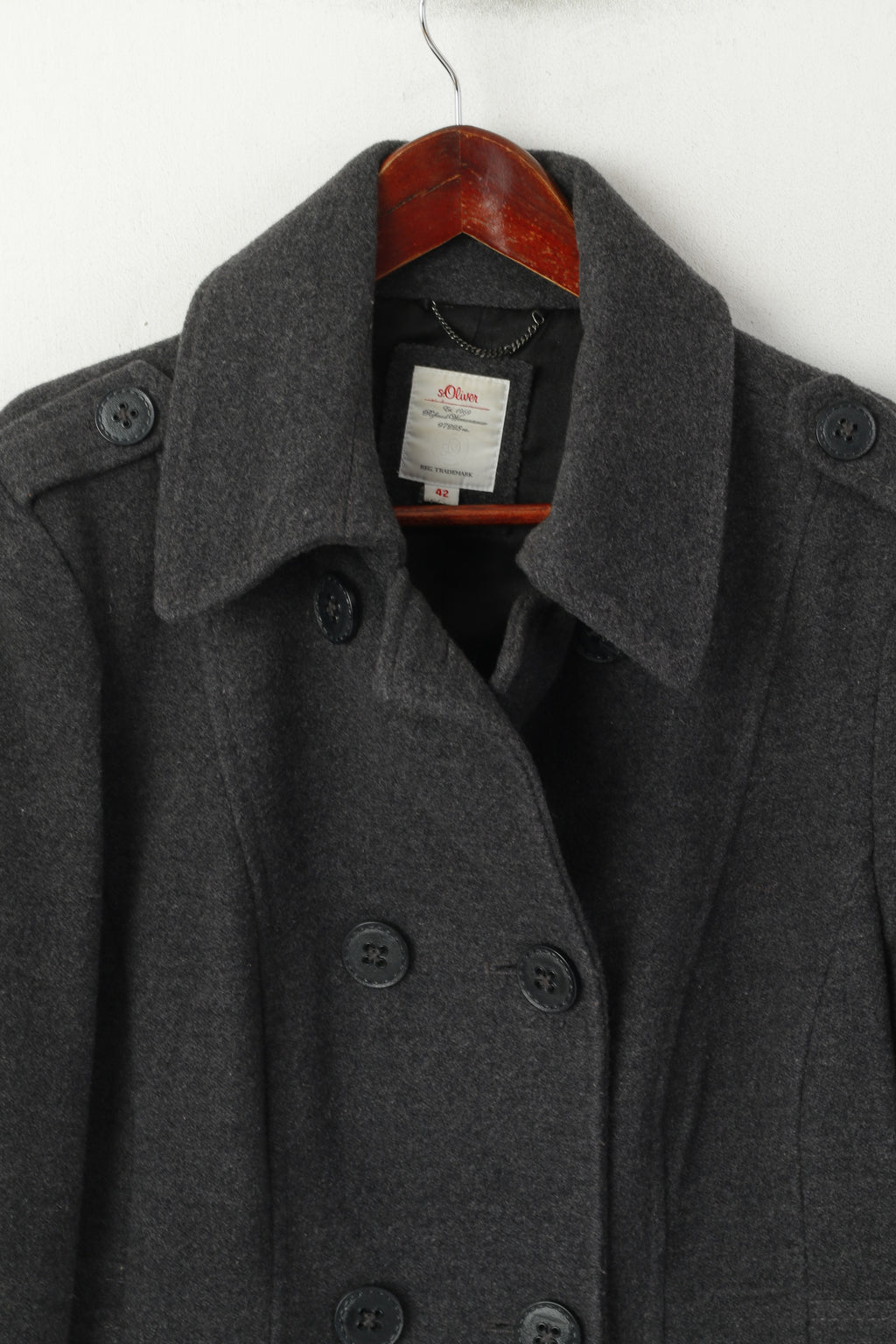 s. Oliver Women 42 L Pea Coat Gray Wool Double Breasted Classic Jacket