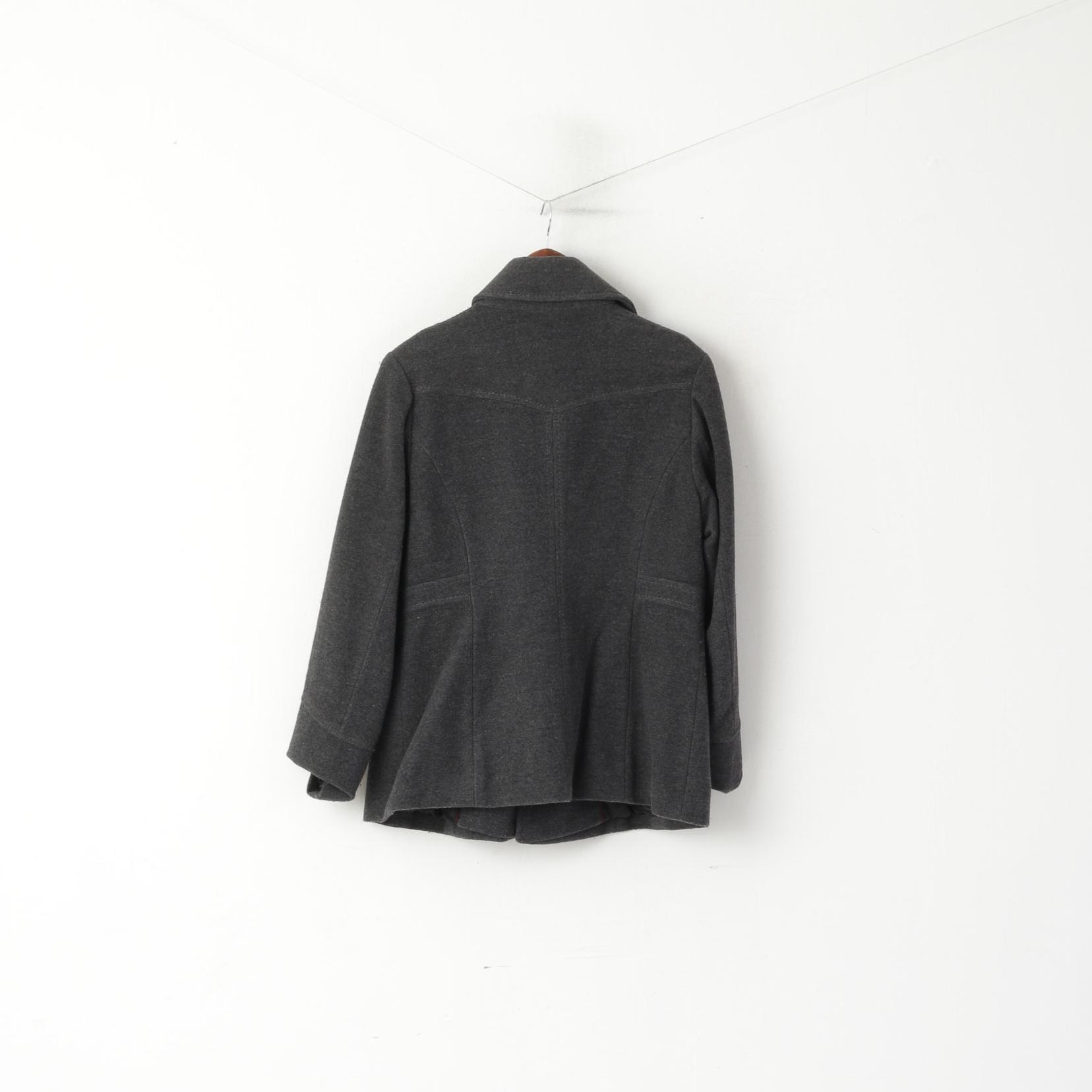 s. Oliver Women 42 L Pea Coat Gray Wool Double Breasted Classic Jacket