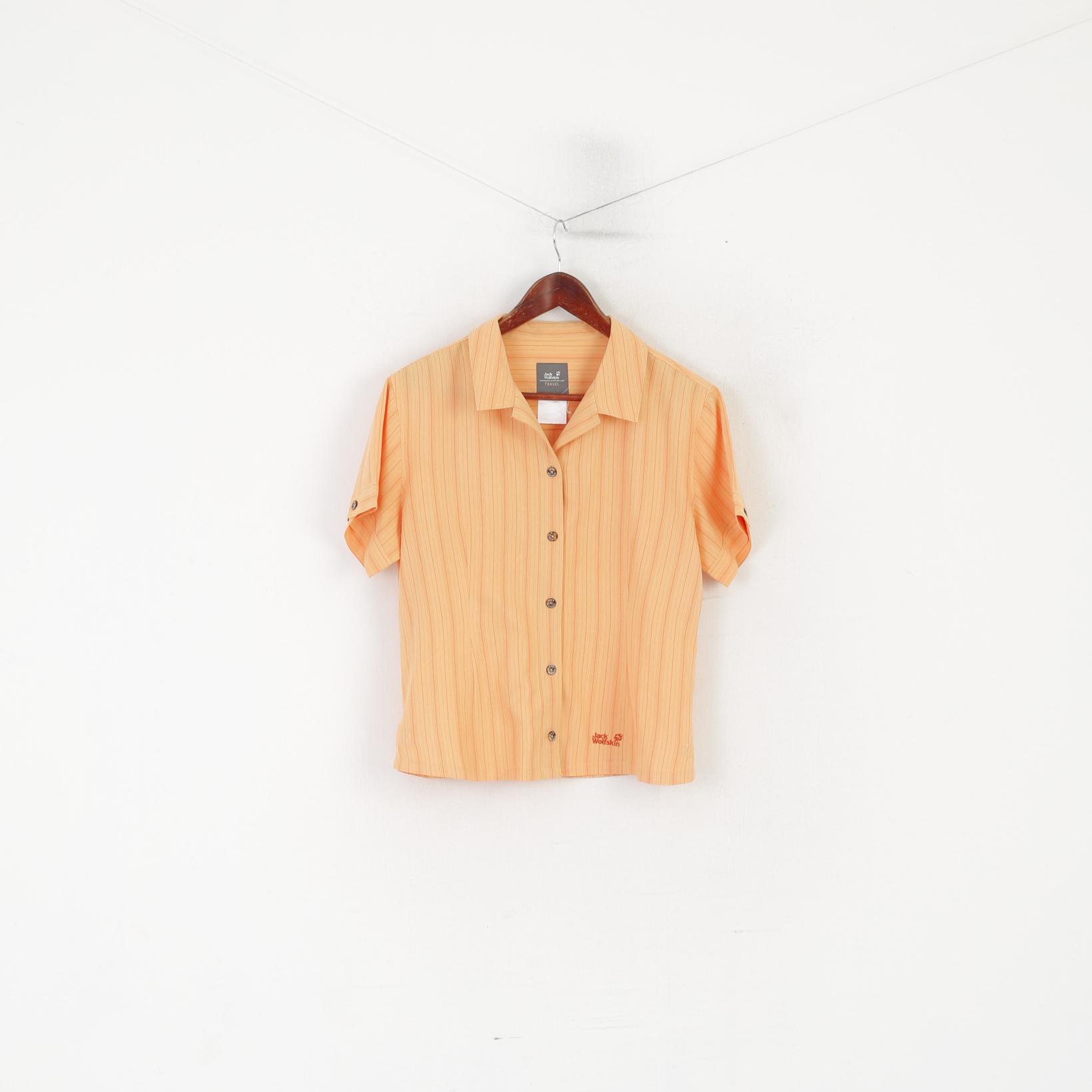 Jack Wolfskin Women L 14/16 Casual Shirt Orange Travel Striped Outdoor Top