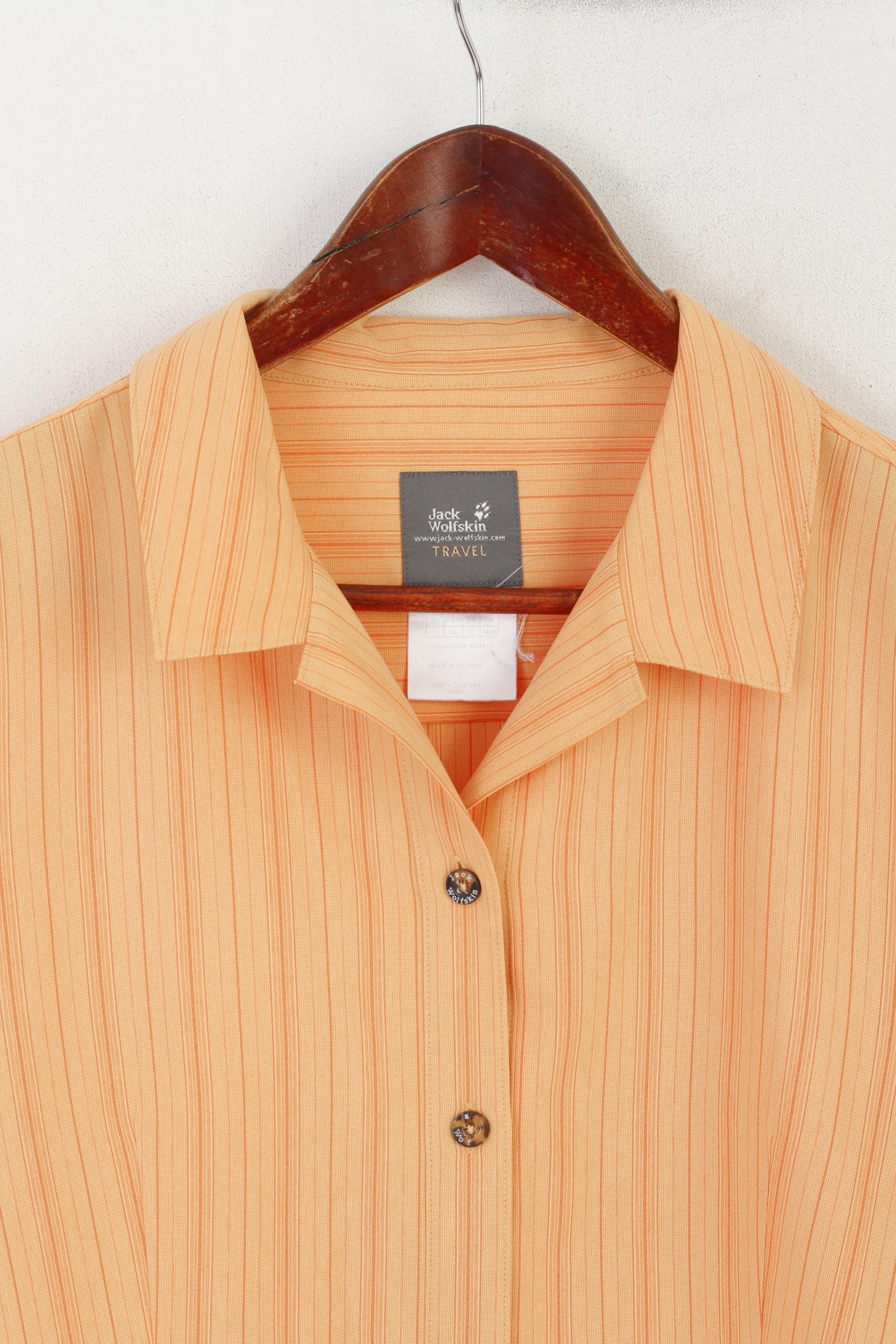 – Casual Travel Outdoor Orange Clothes Women 14/16 Wolfskin Retrospect Striped Jack Shirt L