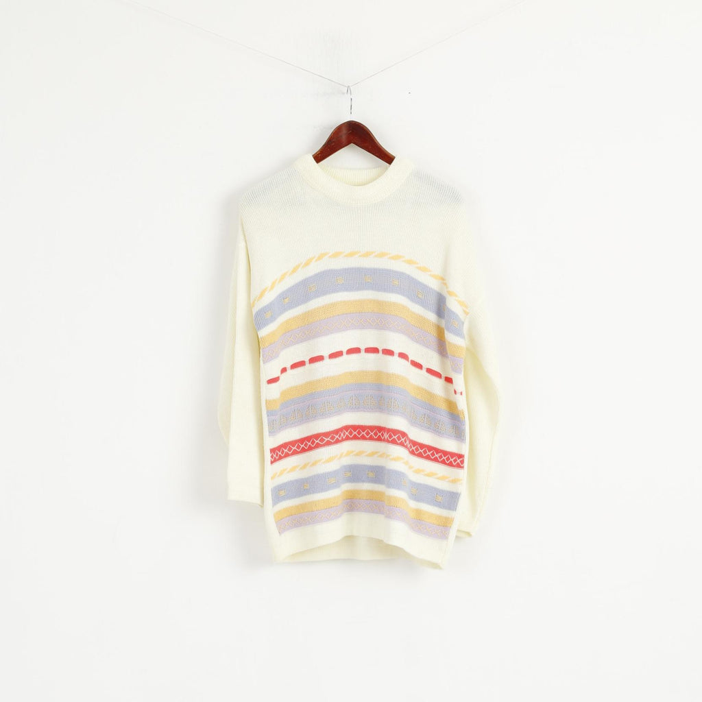 Guy Frager Women M Jumper Beige Acrylic Knit Long Made in UK Casual Sweater