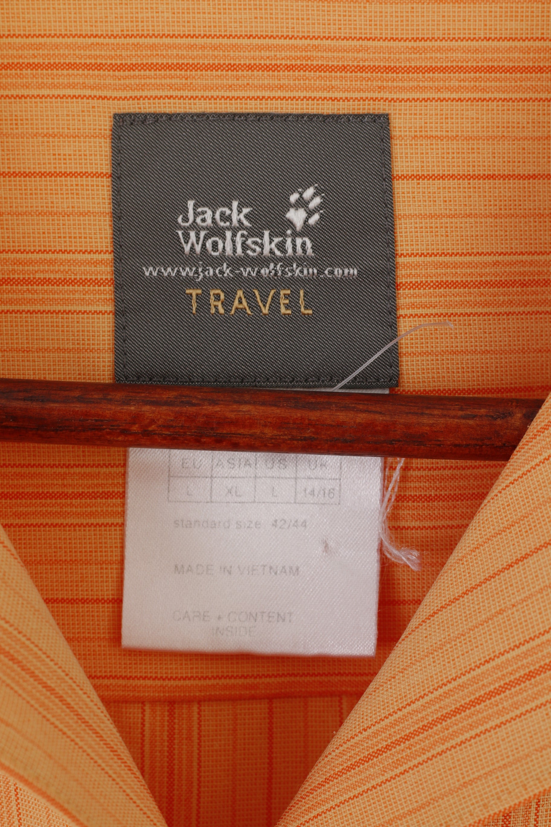 Jack Wolfskin Women L 14/16 Casual Shirt Orange Travel Striped Outdoor Top