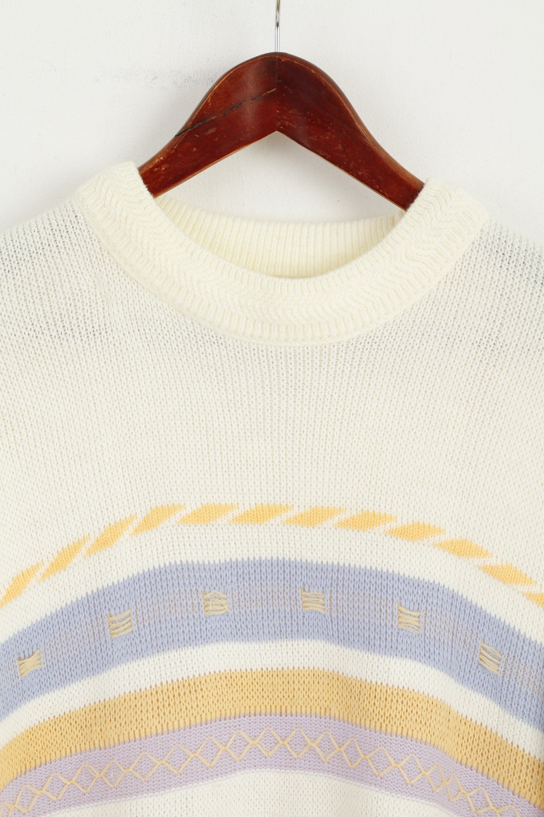 Guy Frager Femme M Pull Beige Acrylique Tricot Long Fabriqué au Royaume-Uni Pull Décontracté