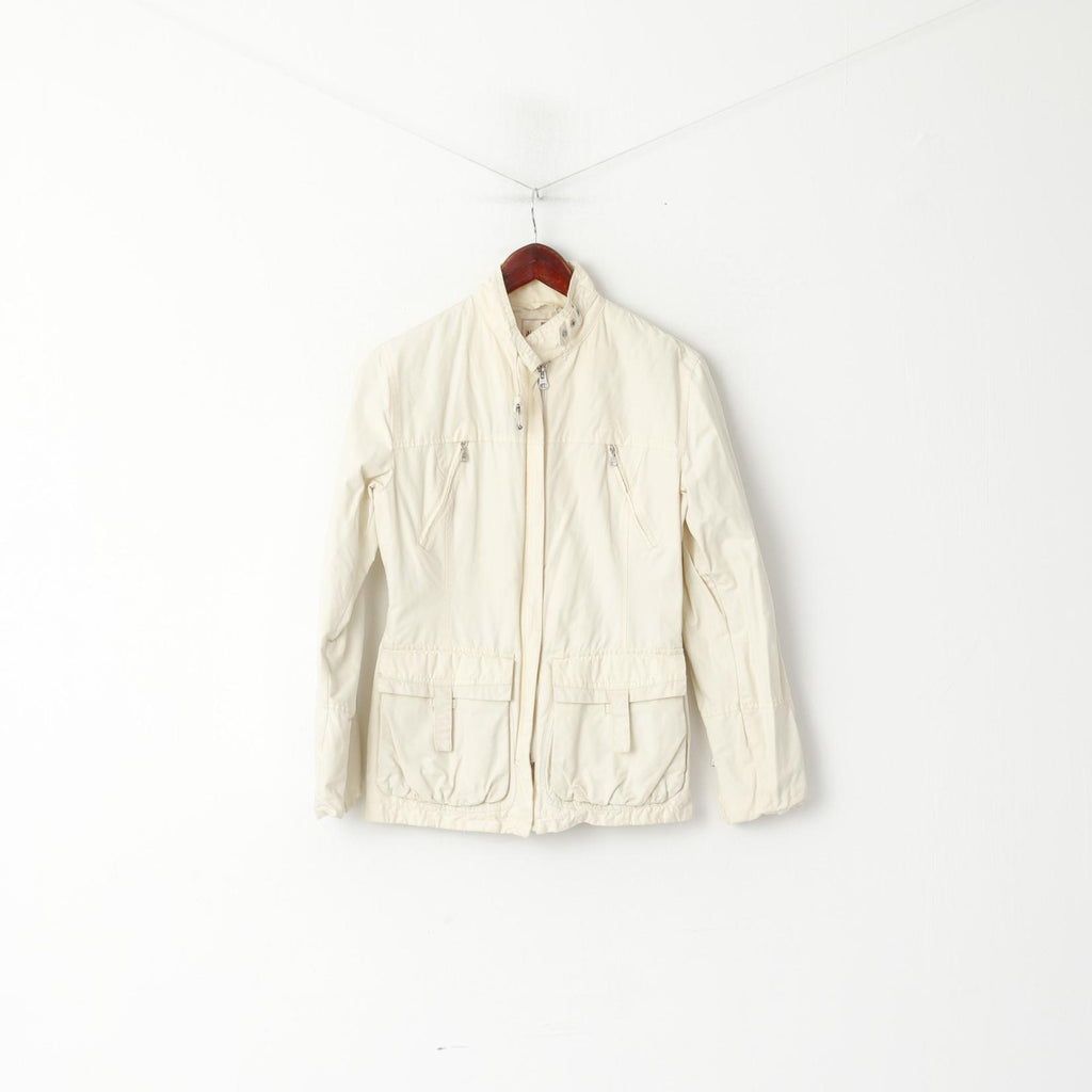 Napapijri Women S Jacket Property Cream Cotton Nylon Lightweight Zip Up Top