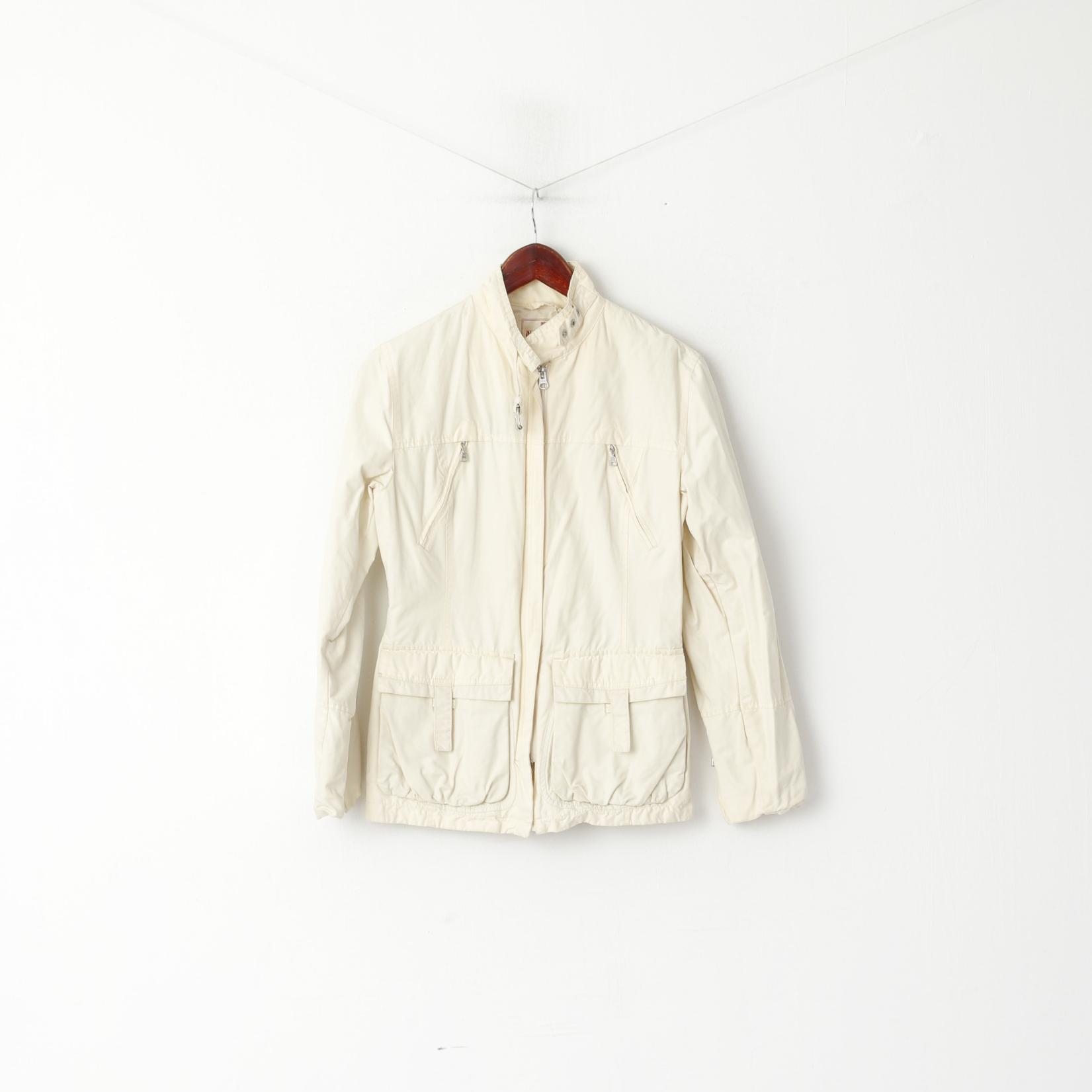 Napapijri Women S Jacket Property Cream Cotton Nylon Lightweight Zip Up Top