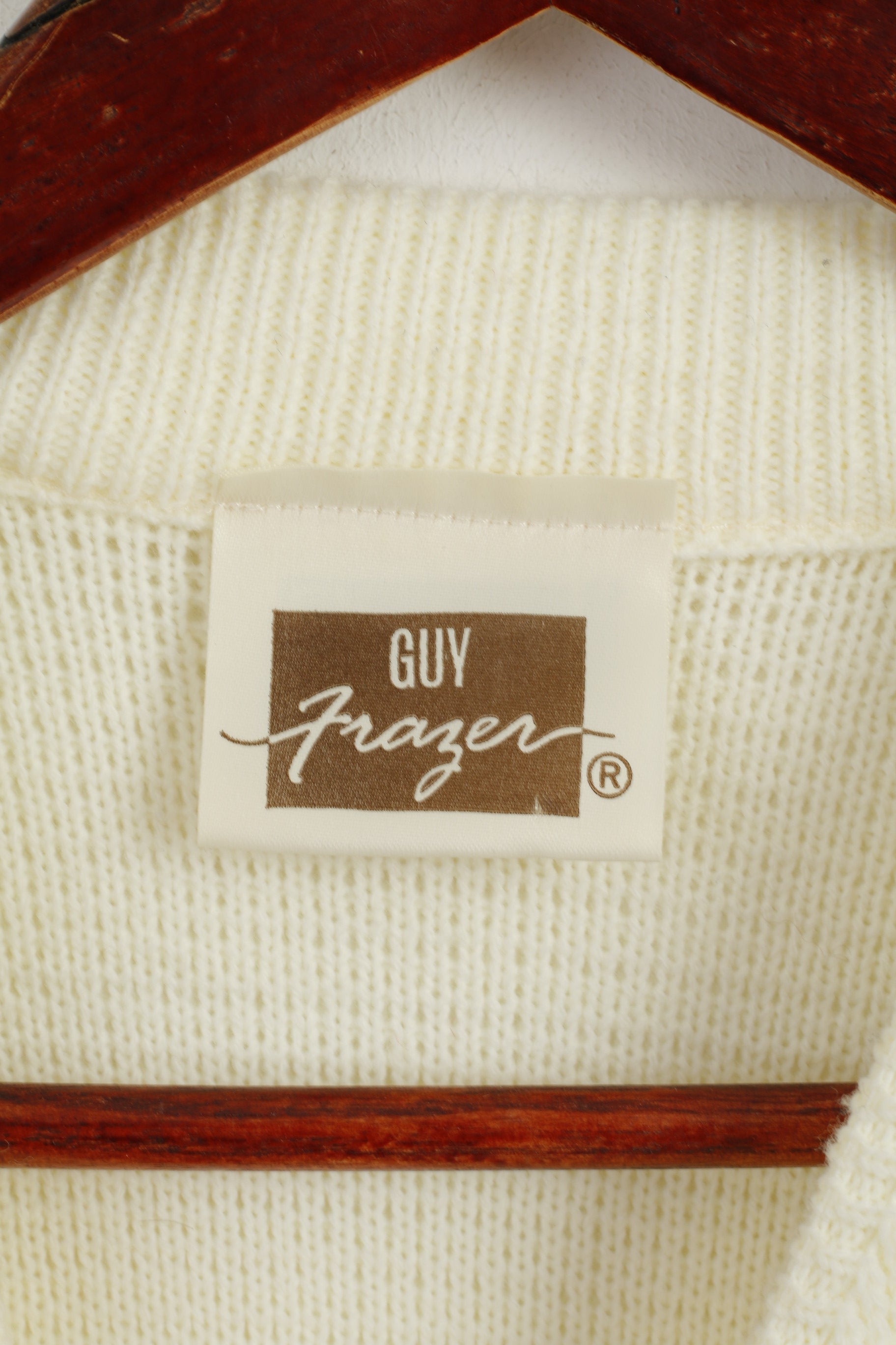 Guy Frager Femme M Pull Beige Acrylique Tricot Long Fabriqué au Royaume-Uni Pull Décontracté