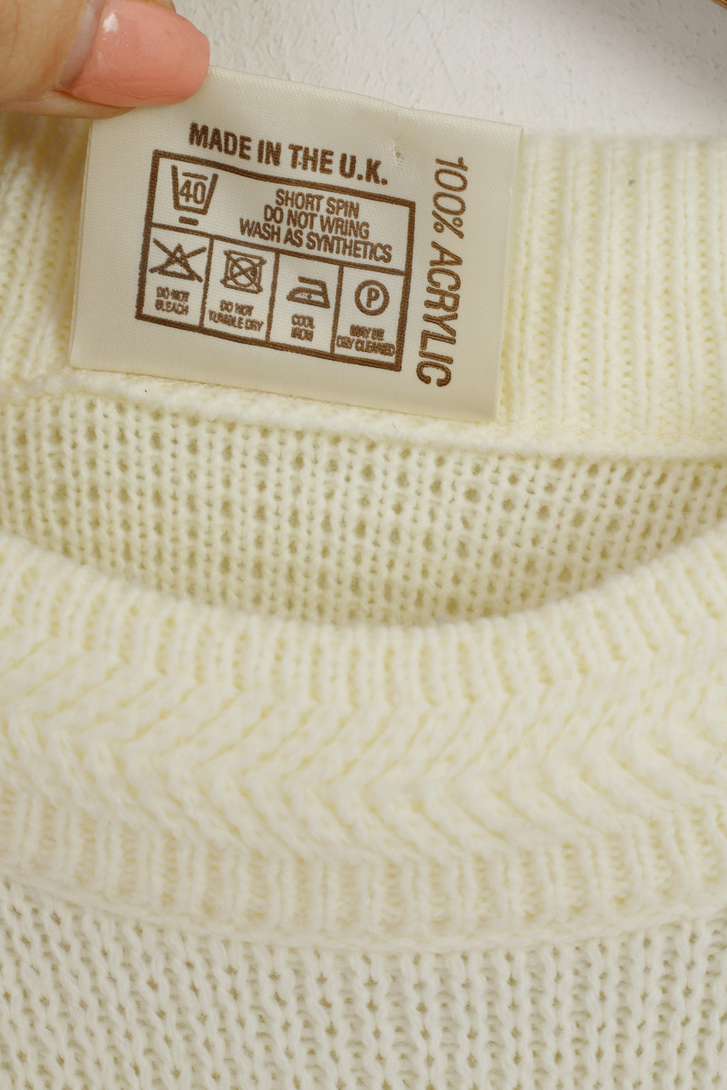 Guy Frager Women M Jumper Beige Acrylic Knit Long Made in UK Casual Sweater