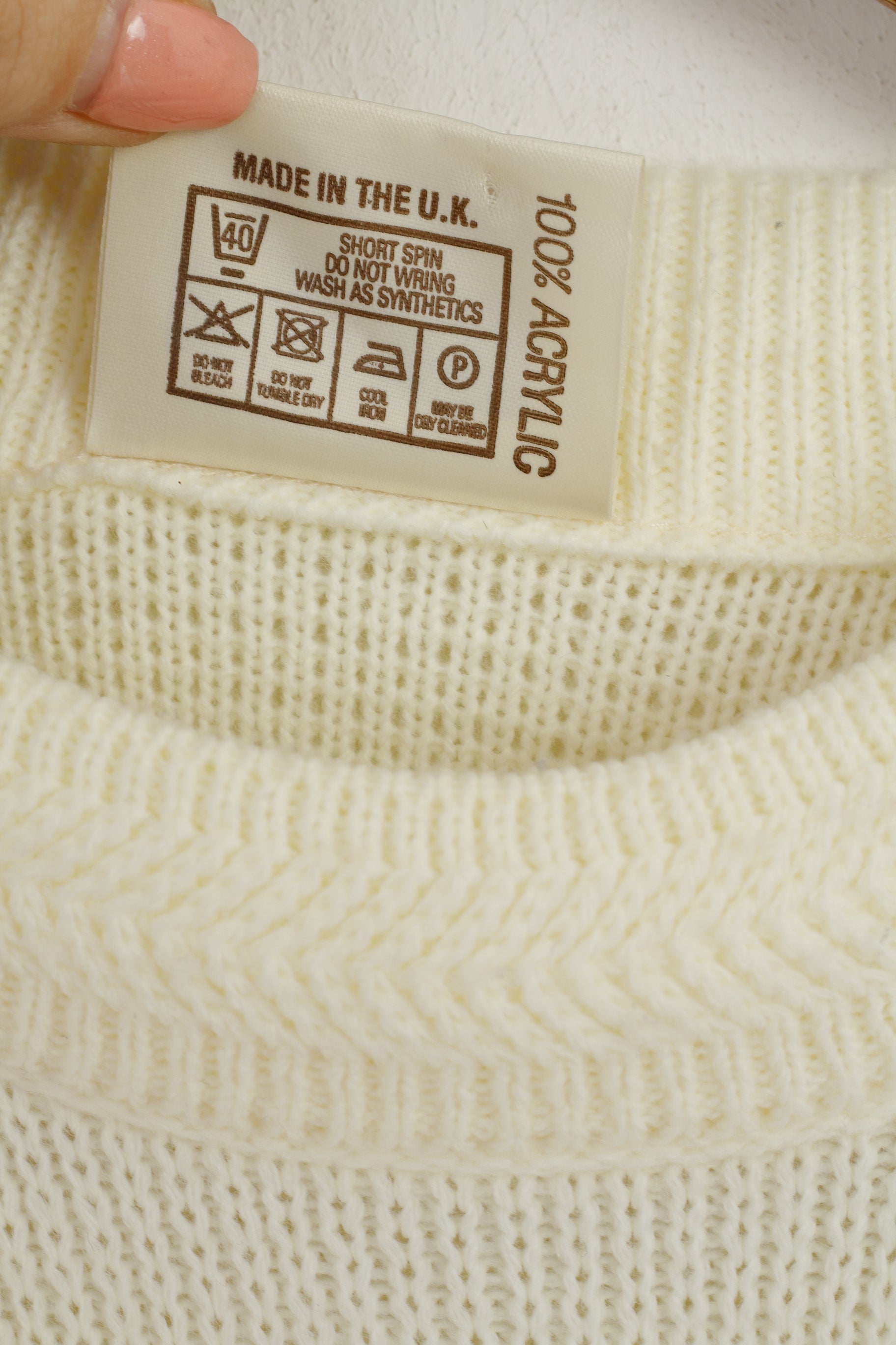 Guy Frager Femme M Pull Beige Acrylique Tricot Long Fabriqué au Royaume-Uni Pull Décontracté