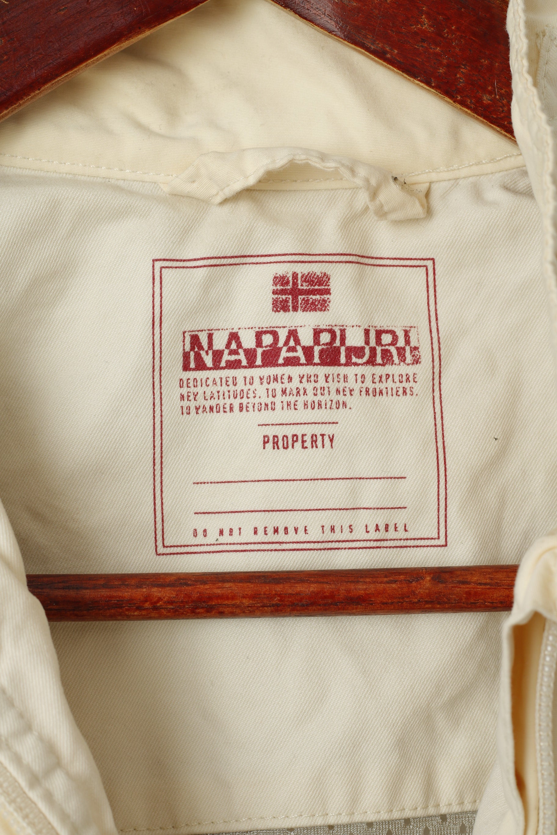 Napapijri Women S Jacket Property Cream Cotton Nylon Lightweight Zip Up Top