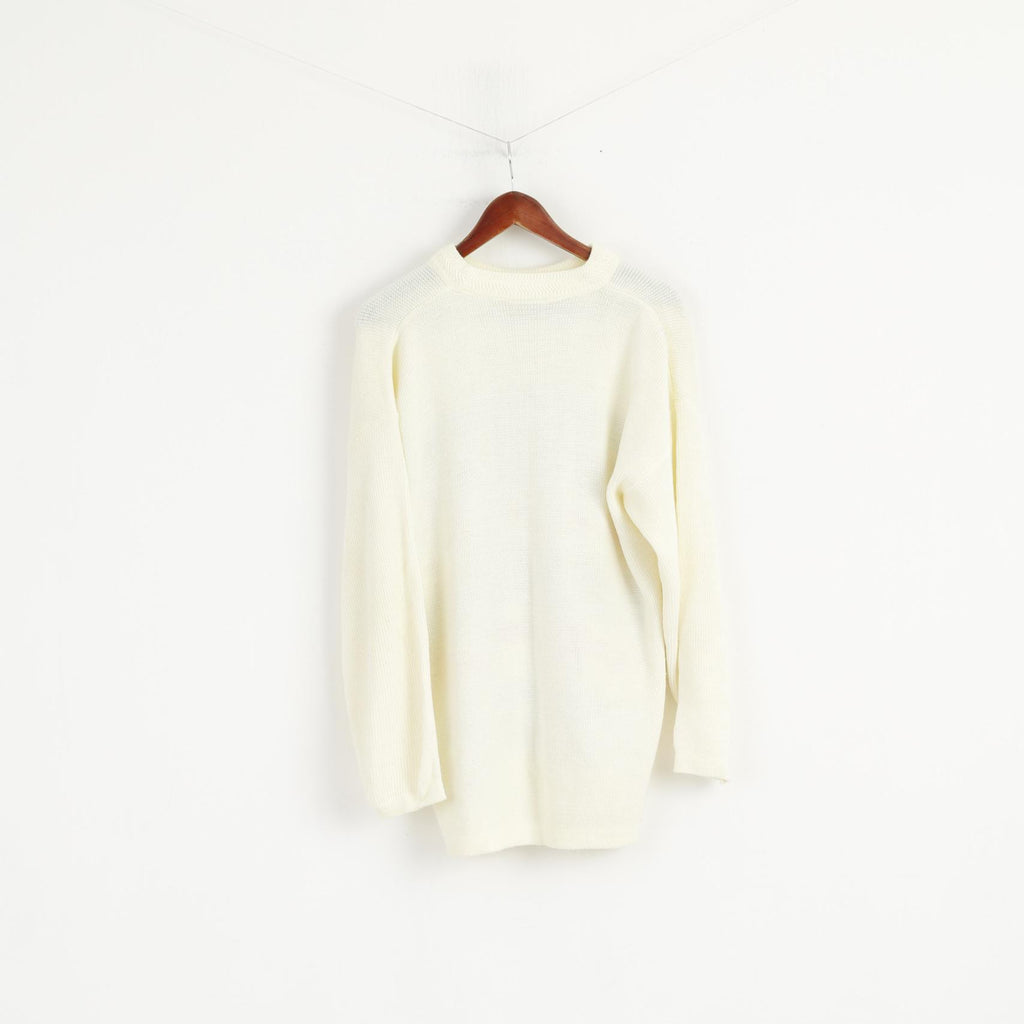 Guy Frager Women M Jumper Beige Acrylic Knit Long Made in UK Casual Sweater