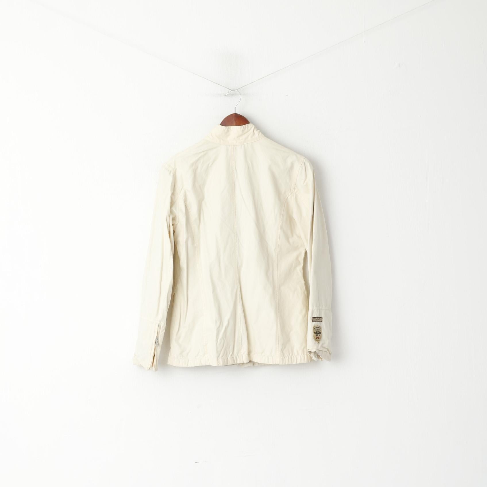Napapijri Women S Jacket Property Cream Cotton Nylon Lightweight Zip Up Top