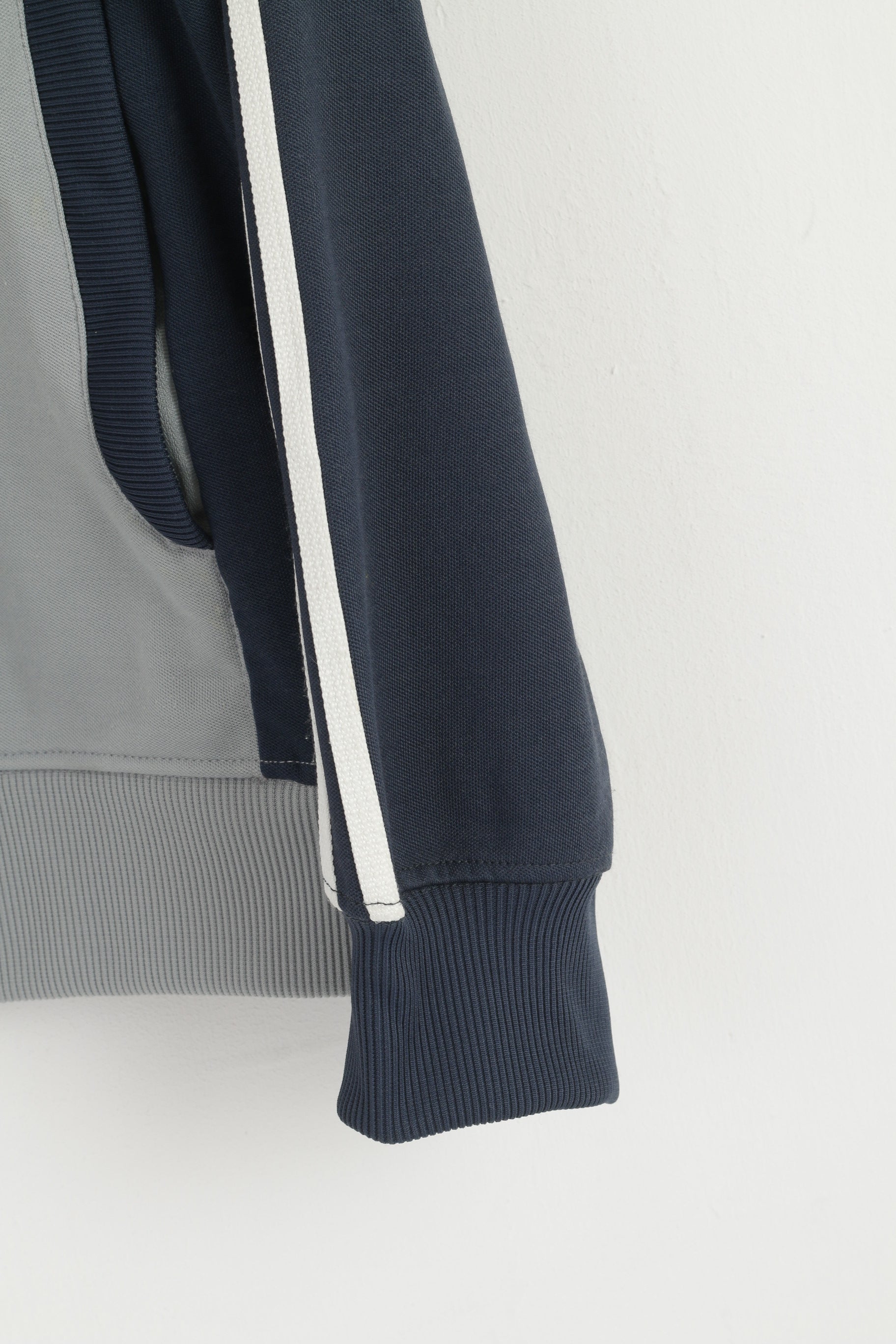 Adidas Men L Sweatshirt Grey Navy Cotton Vintage Full Zipper Activewear Top