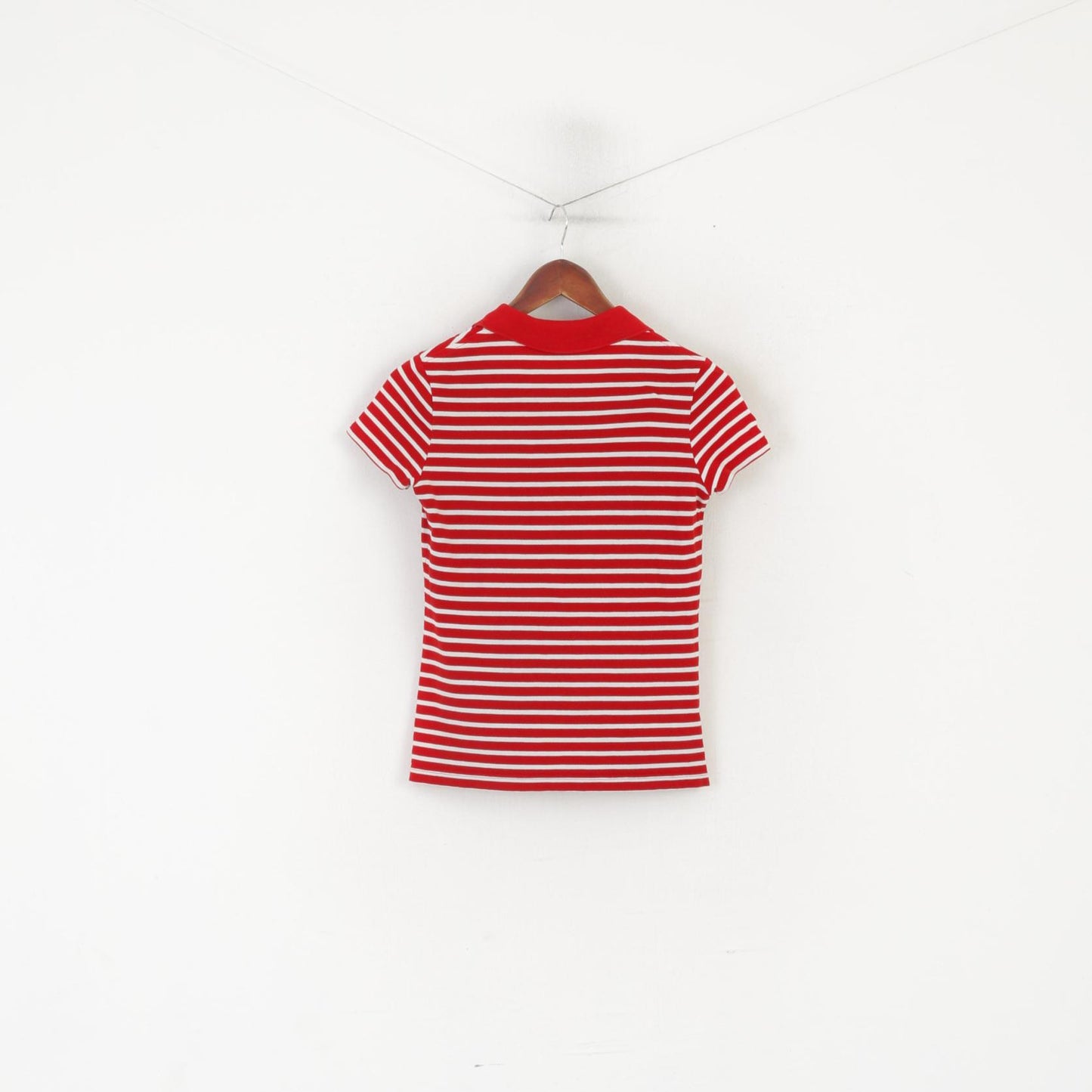 Lacoste Women 36 S Polo Shirt Red Cotton Striped Stretch Sport Top