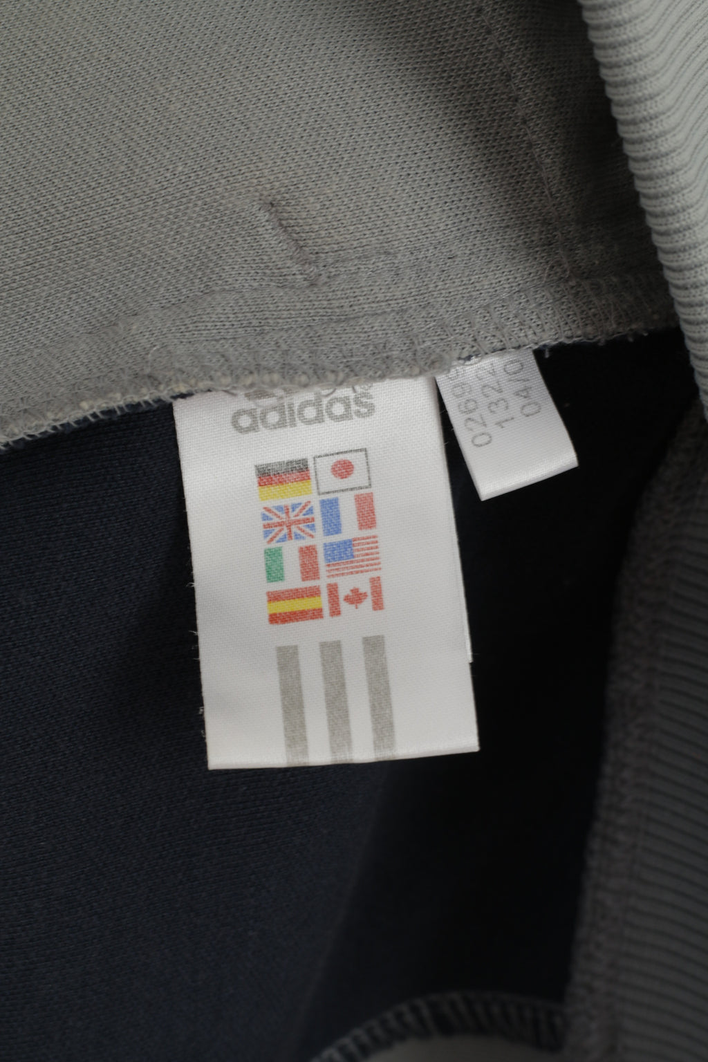 Adidas Men L Sweatshirt Grey Navy Cotton Vintage Full Zipper Activewear Top