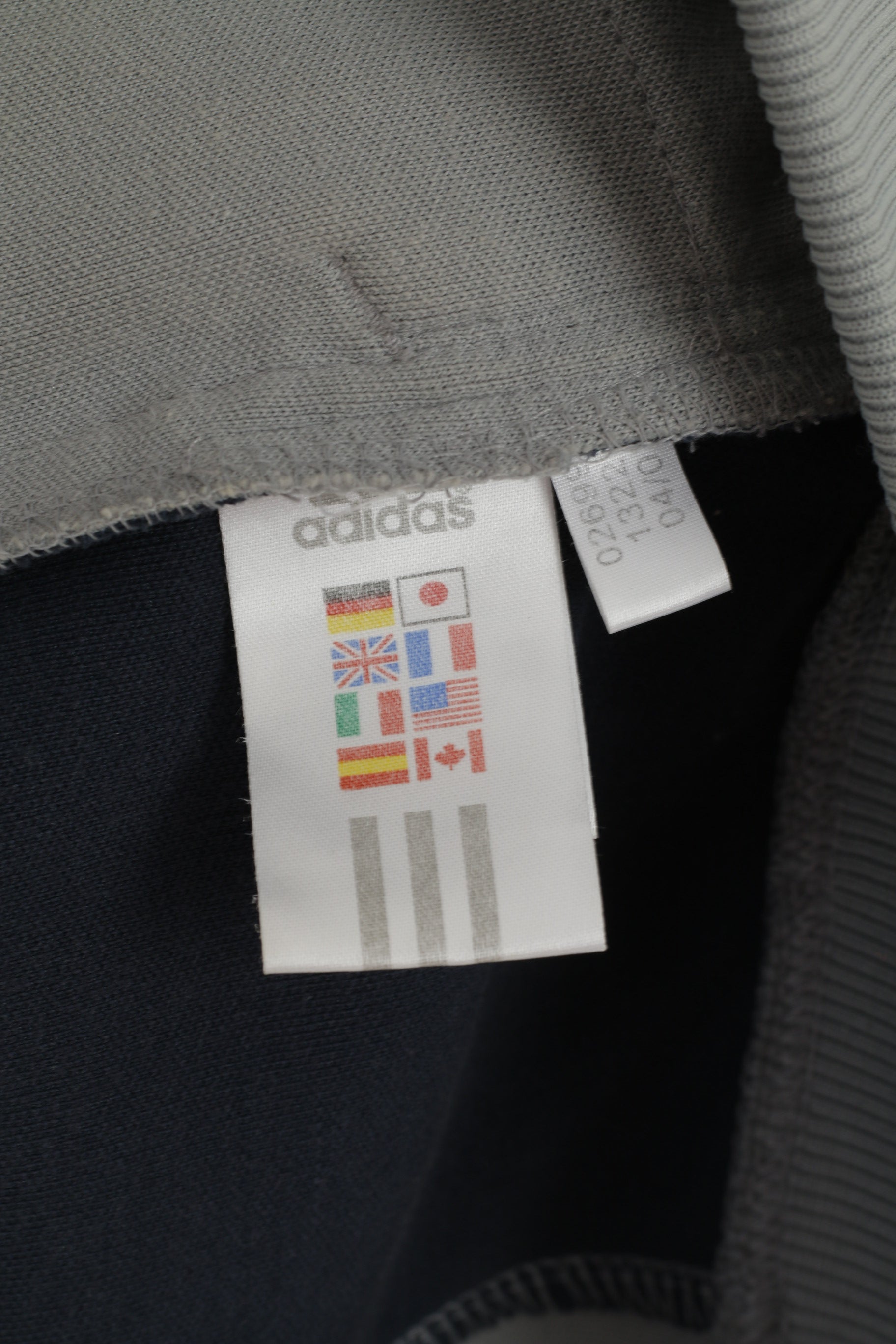 Adidas Men L Sweatshirt Grey Navy Cotton Vintage Full Zipper Activewear Top
