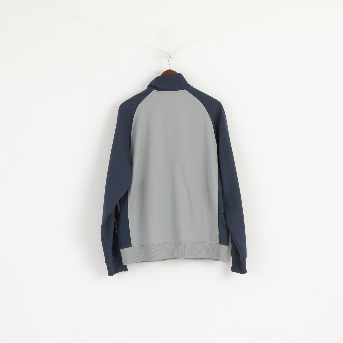 Adidas Men L Sweatshirt Grey Navy Cotton Vintage Full Zipper Activewear Top