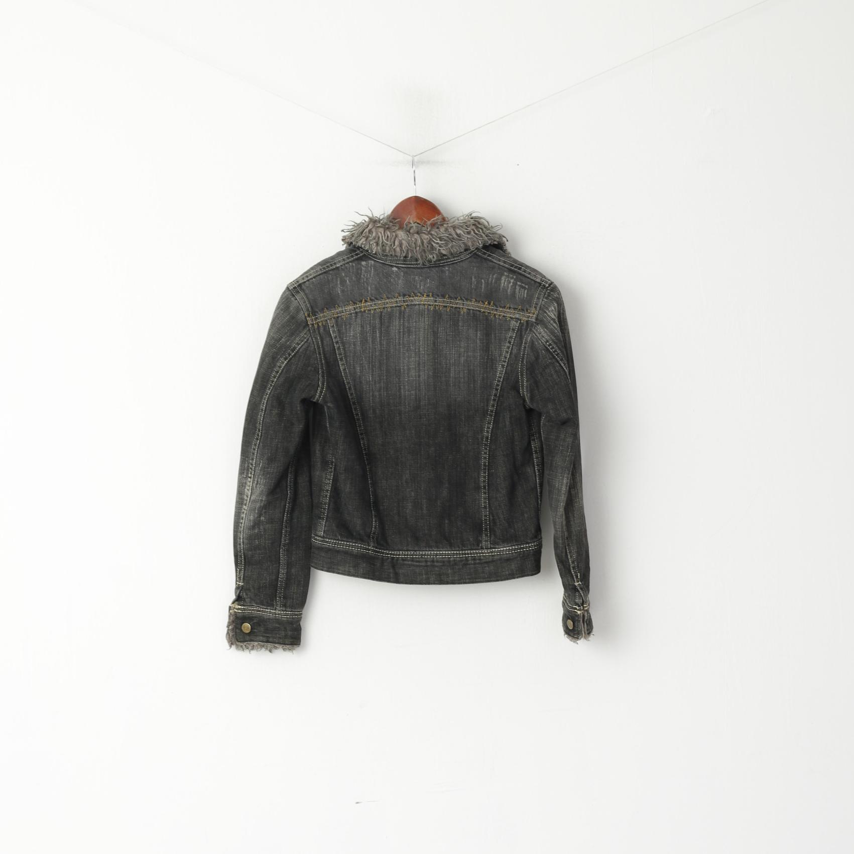 Giacca Lee da donna M. Jeans in denim di cotone grigio. Top corto da camionista foderato in pelliccia