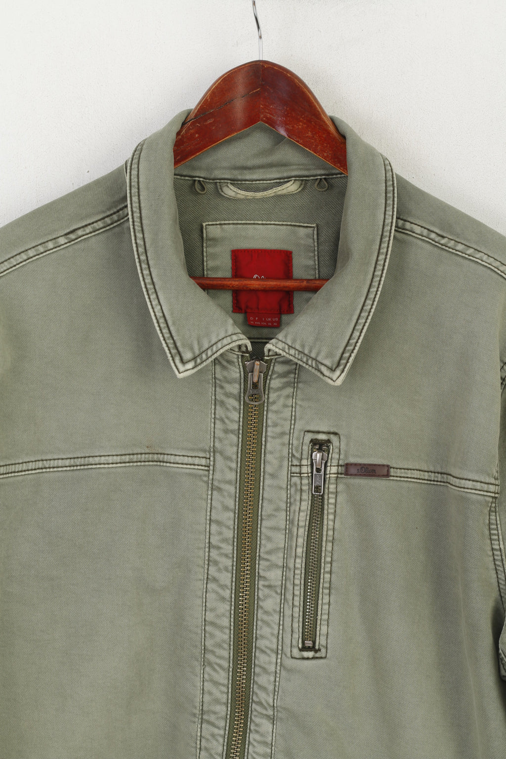 S. Oliver Giacca XL da uomo in cotone verde oliva Chore Top classico con cerniera intera