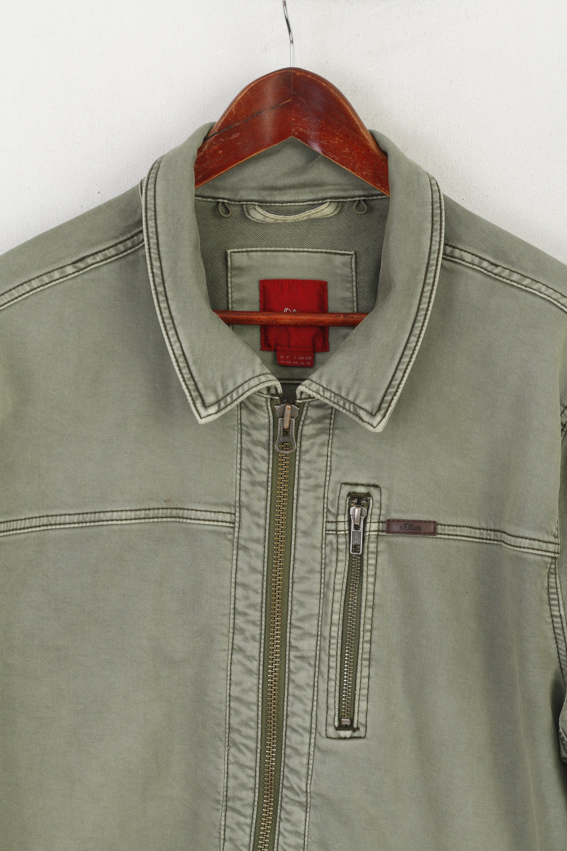 S. Oliver Giacca XL da uomo in cotone verde oliva Chore Top classico con cerniera intera