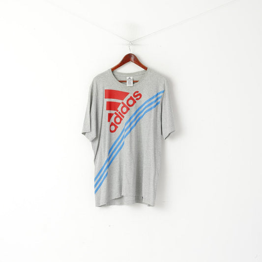 Adidas Homme XL T-Shirt Gris Coton Graphique Vintage Sportswear Training Top