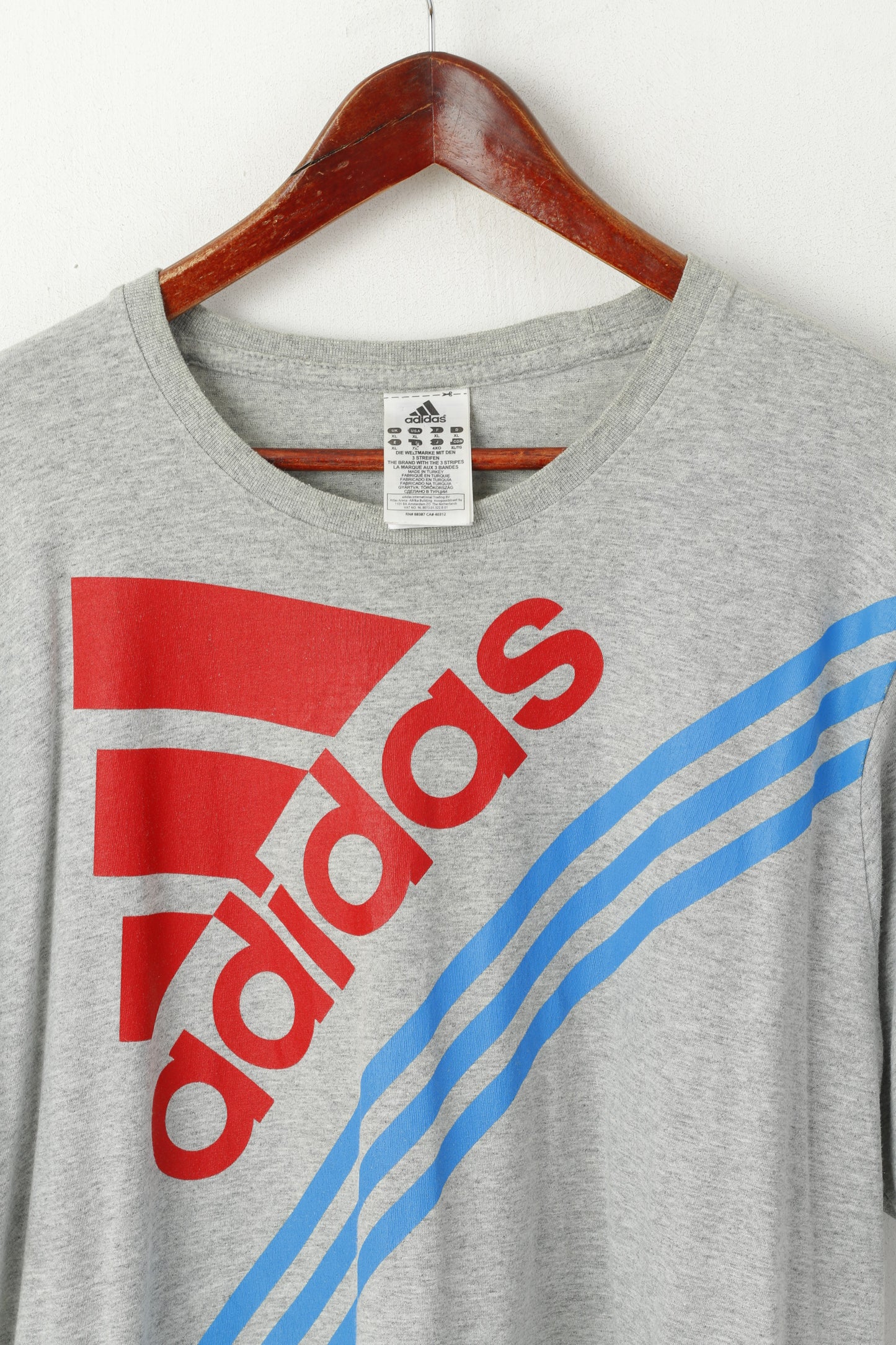 Adidas Homme XL T-Shirt Gris Coton Graphique Vintage Sportswear Training Top