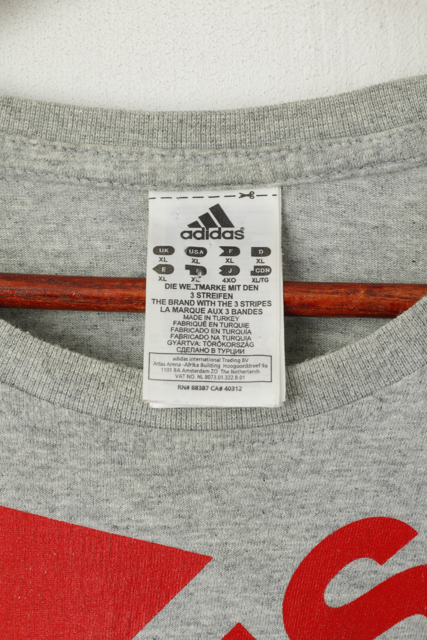 Adidas Homme XL T-Shirt Gris Coton Graphique Vintage Sportswear Training Top