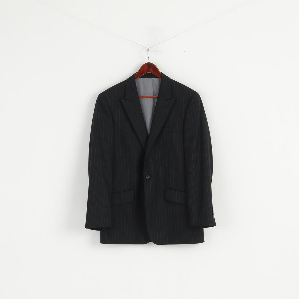 Lambretta Men 40" 102 Blazer Black Wool Striped Single Breasted Classic Jacket