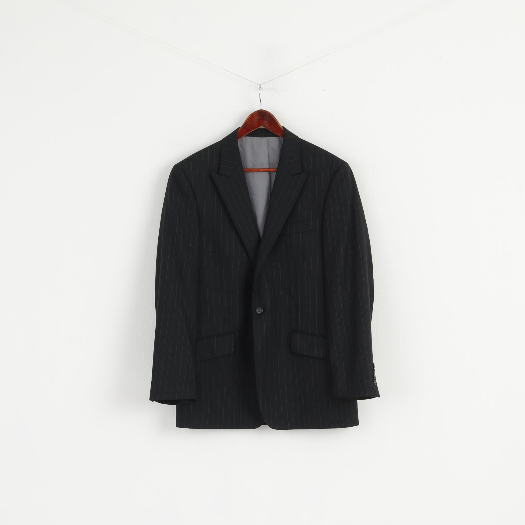 Lambretta Men 40" 102 Blazer Black Wool Striped Single Breasted Classic Jacket