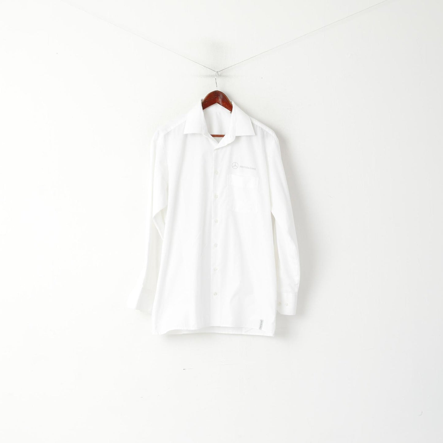 Mercedes Benz Men 38/40 L Casual Shirt White Cotton LogoLong Sleeve Top