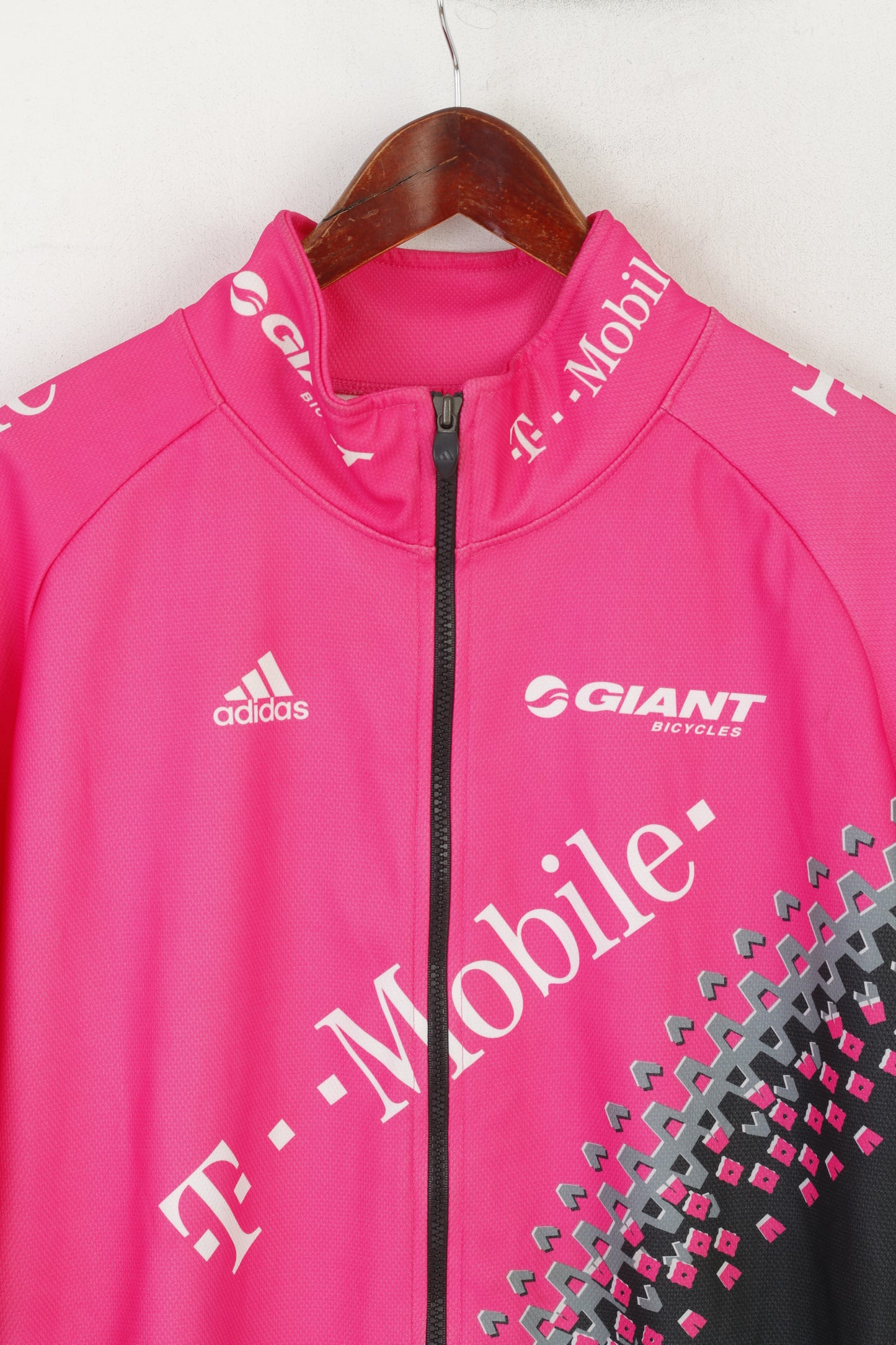 Adidas Men XL Cycling Jacket Pink Giant Bicycles Full Zipper Vintage Bike Wear Top